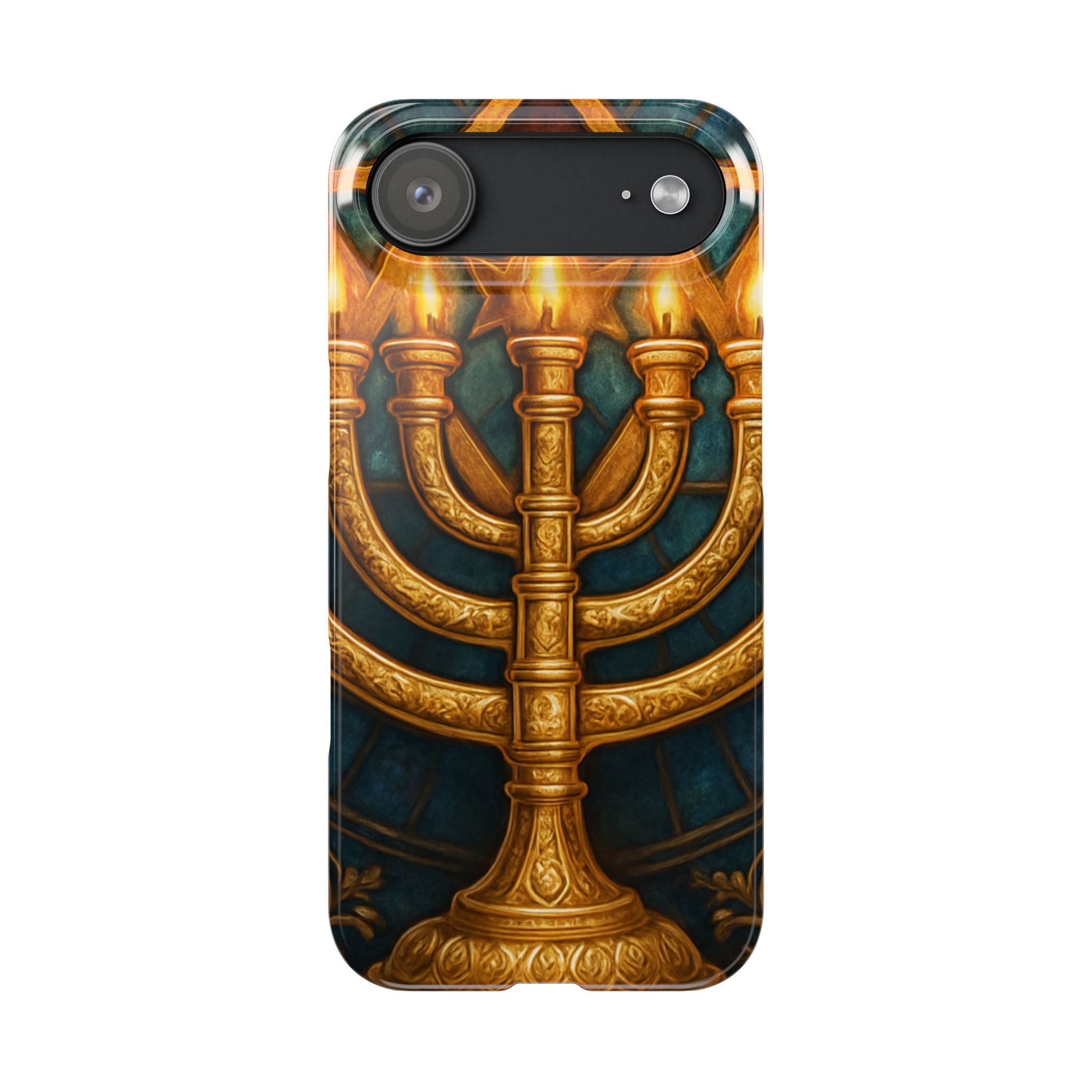 Menorah Slim Phone Case — Gold Hanukkah Dreidel Design