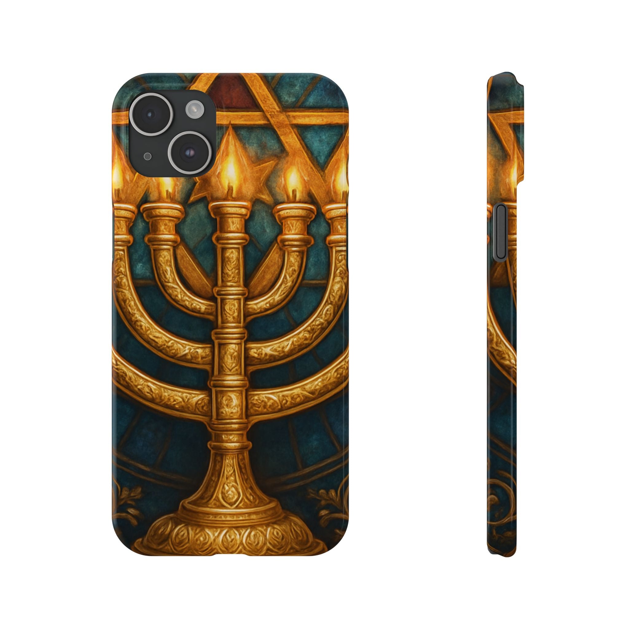 Menorah Slim Phone Case — Gold Hanukkah Dreidel Design