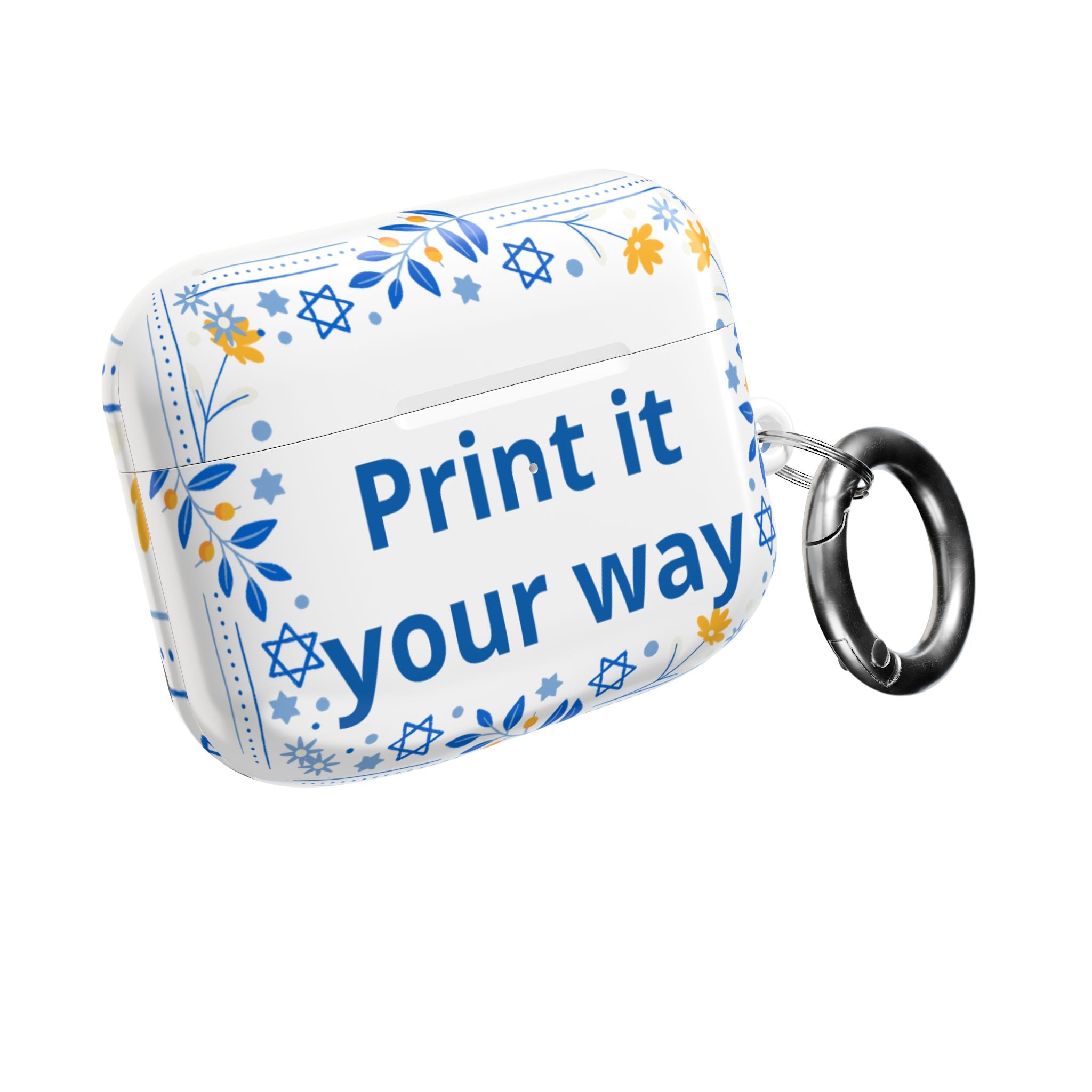 Custom Hanukkah AirPod Case — Blue & Gold Star of David Floral Design (Print It Your Way)