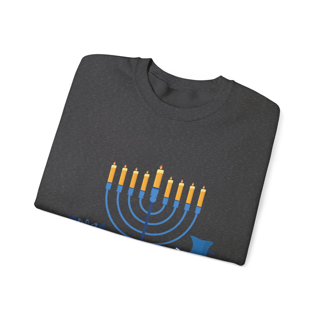 Hanukkah Crewneck Sweatshirt — Menorah, Dreidel & ‘Happy Hanukkah’ Holiday Sweater