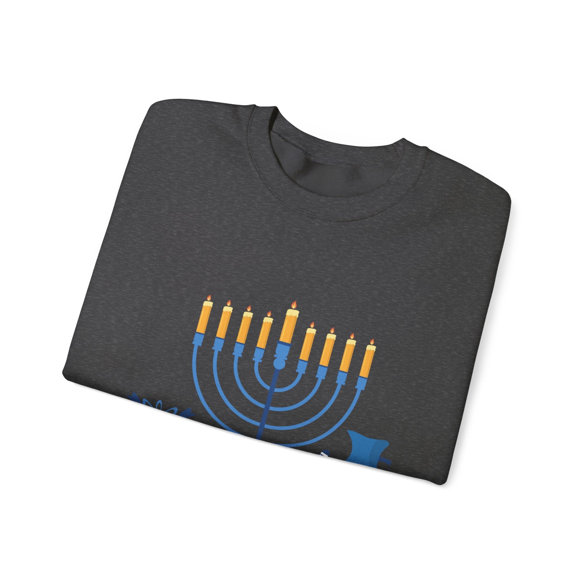 Hanukkah Crewneck Sweatshirt — Menorah, Dreidel & ‘Happy Hanukkah’ Holiday Sweater