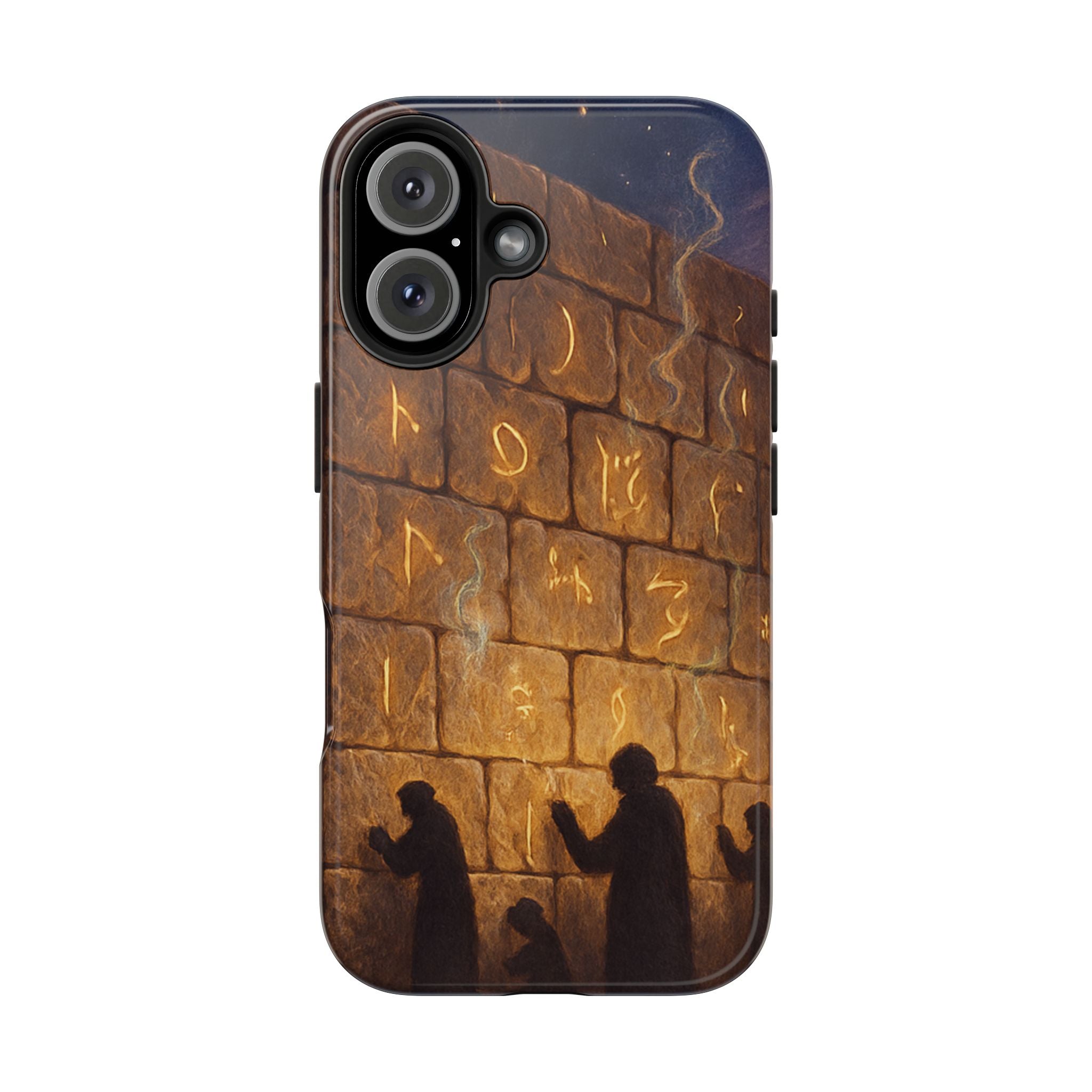Jewish western Wall Illustration Phone Case — Prayer Silhouettes, Jerusalem Religious Art