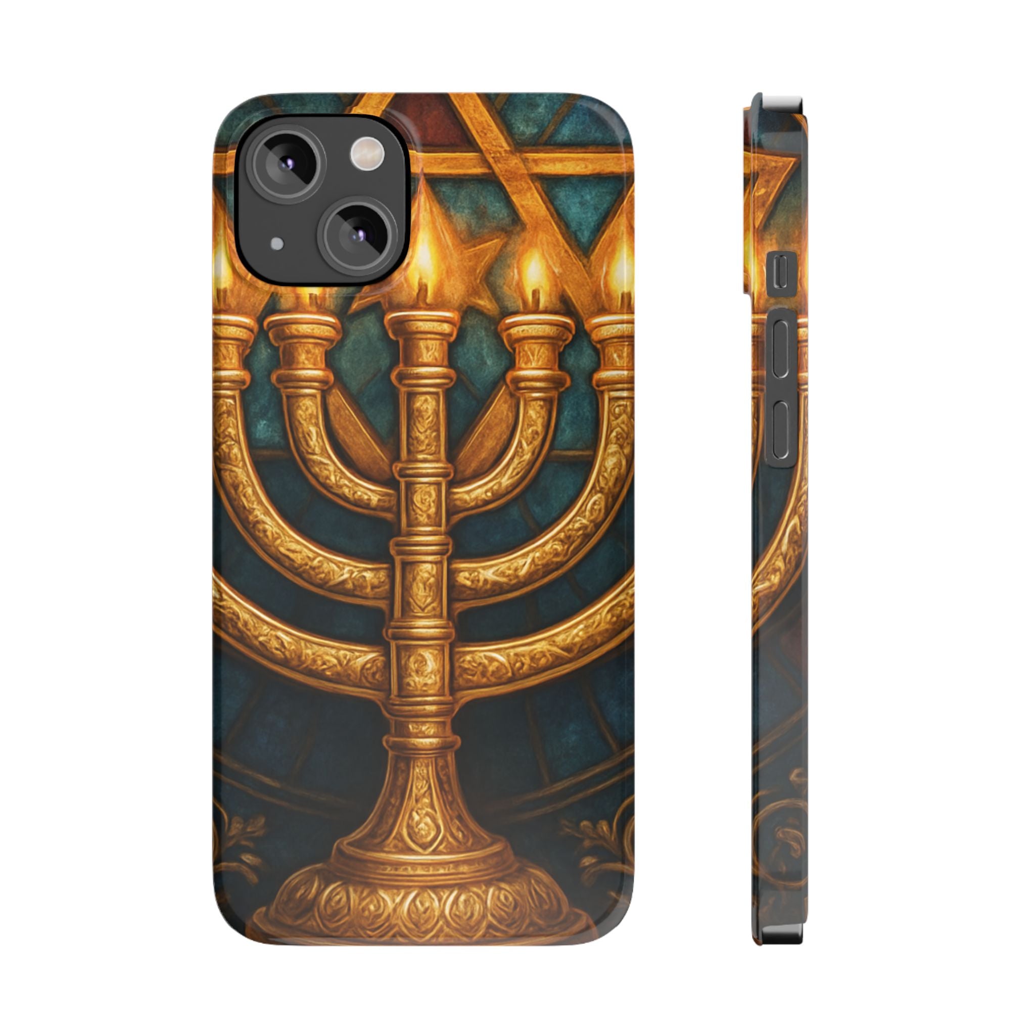 Menorah Slim Phone Case — Gold Hanukkah Dreidel Design