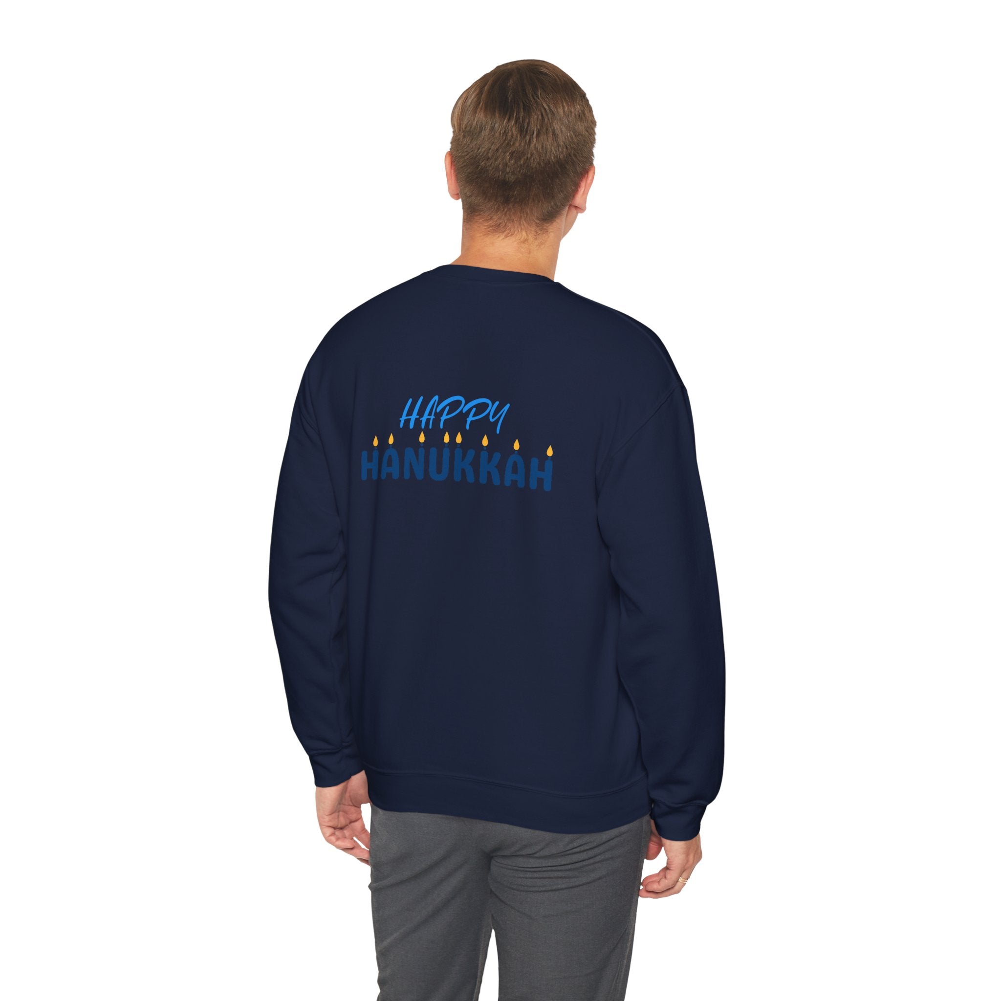 Hanukkah Crewneck Sweatshirt — Menorah, Dreidel & ‘Happy Hanukkah’ Holiday Sweater