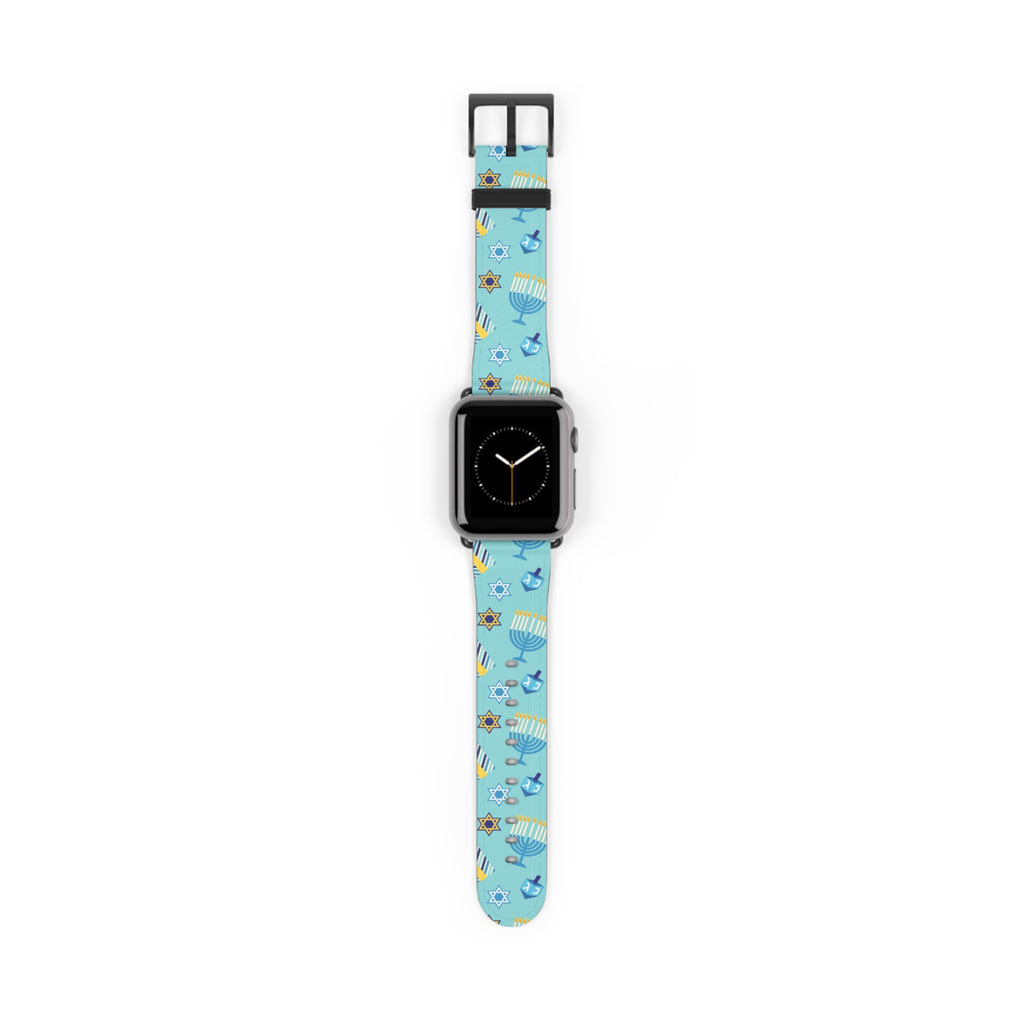Hanukkah Pattern Watch Band — Menorah, Dreidel & Star of David Apple Watch Strap