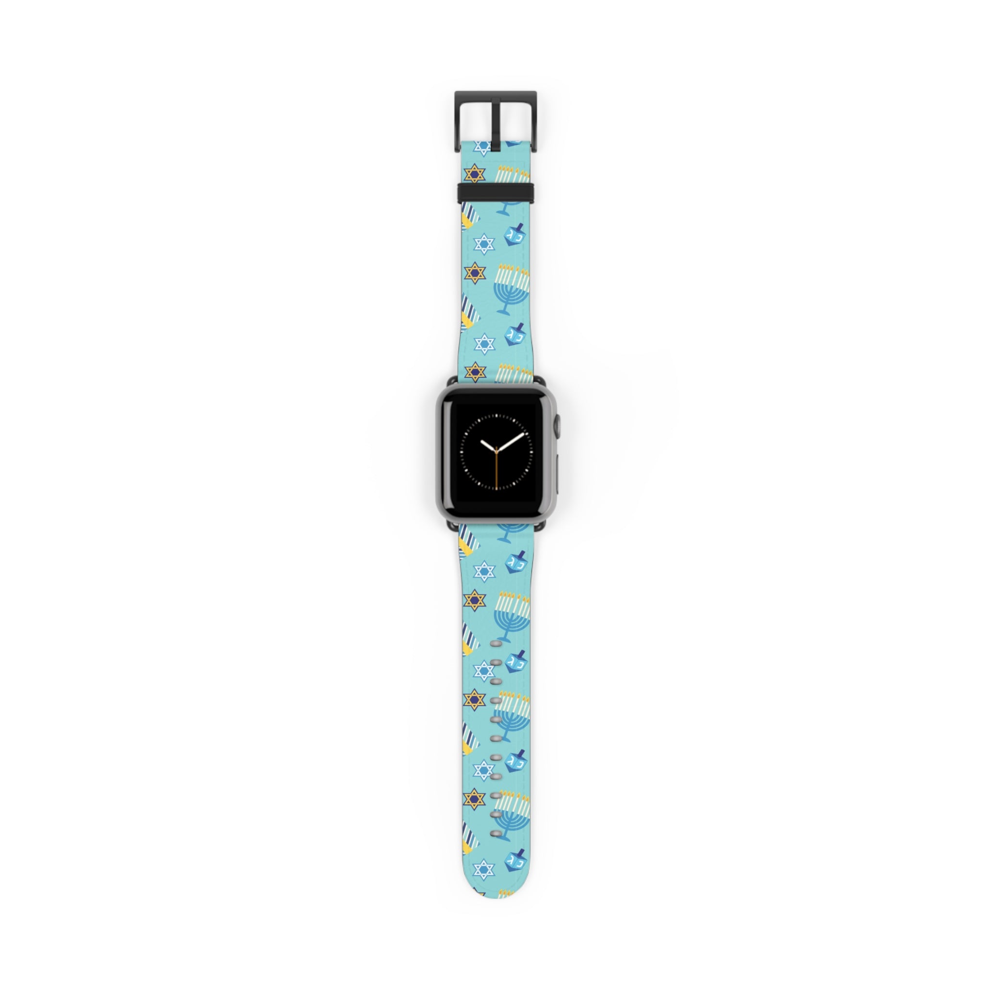 Hanukkah Pattern Watch Band — Menorah, Dreidel & Star of David Apple Watch Strap