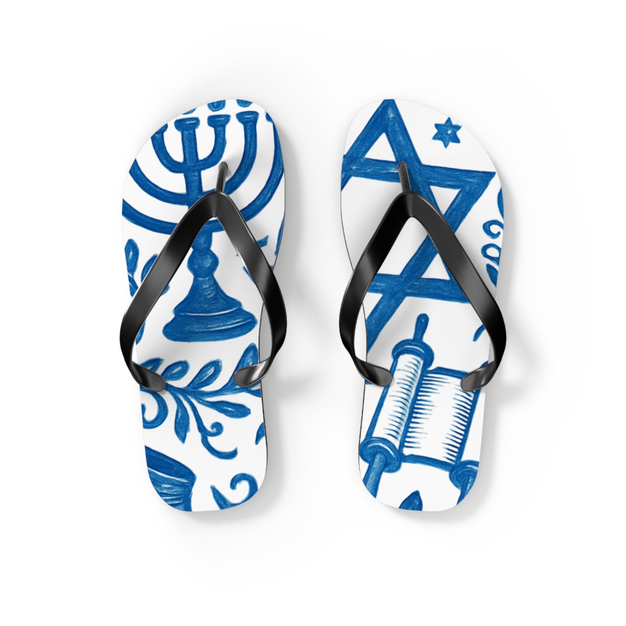 Jewish Design Flip Flops — Menorah & Star of David Sandals