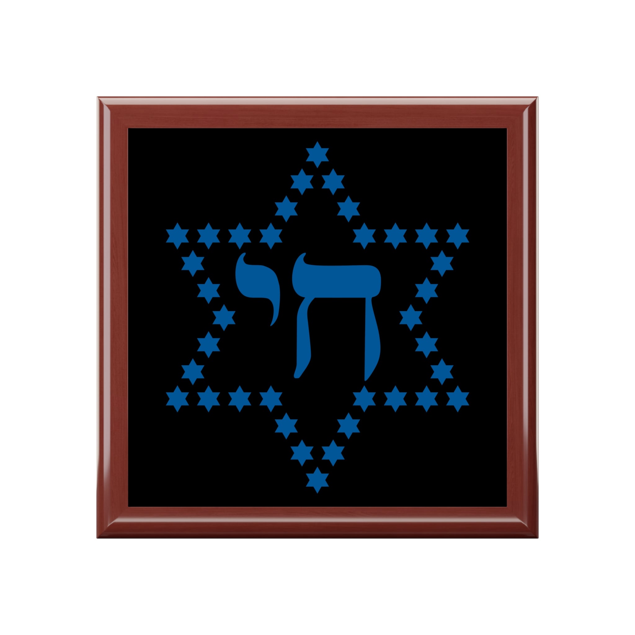 Star of David Jewelry Box with Blue Chai Design — Jewish Keepsake Gift
