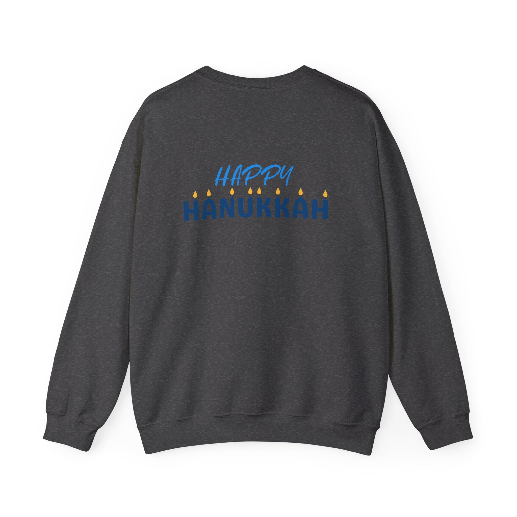 Hanukkah Crewneck Sweatshirt — Menorah, Dreidel & ‘Happy Hanukkah’ Holiday Sweater