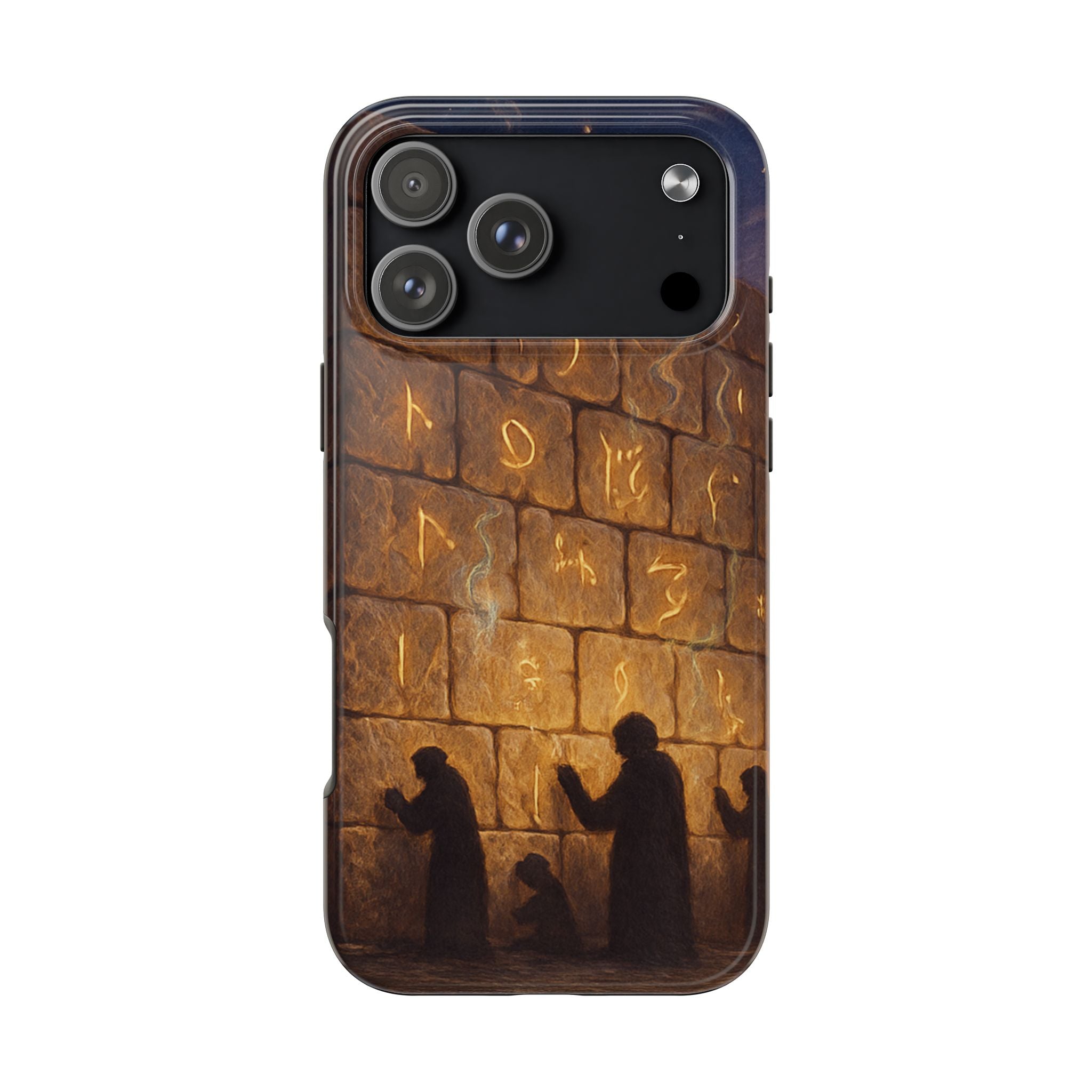 Jewish western Wall Illustration Phone Case — Prayer Silhouettes, Jerusalem Religious Art
