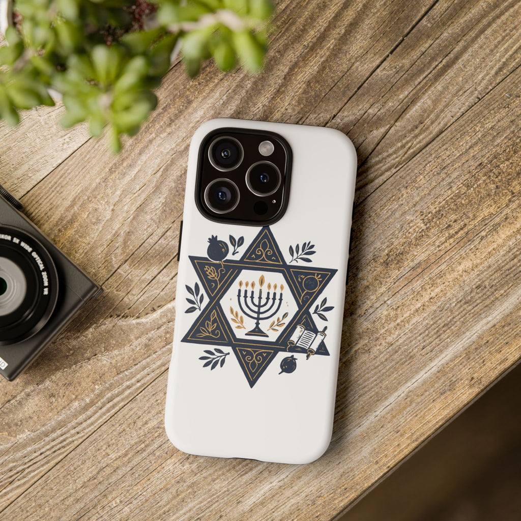 Jewish Star of David Menorah Phone Case — Jewish Hanukkah Symbol Protective Cover