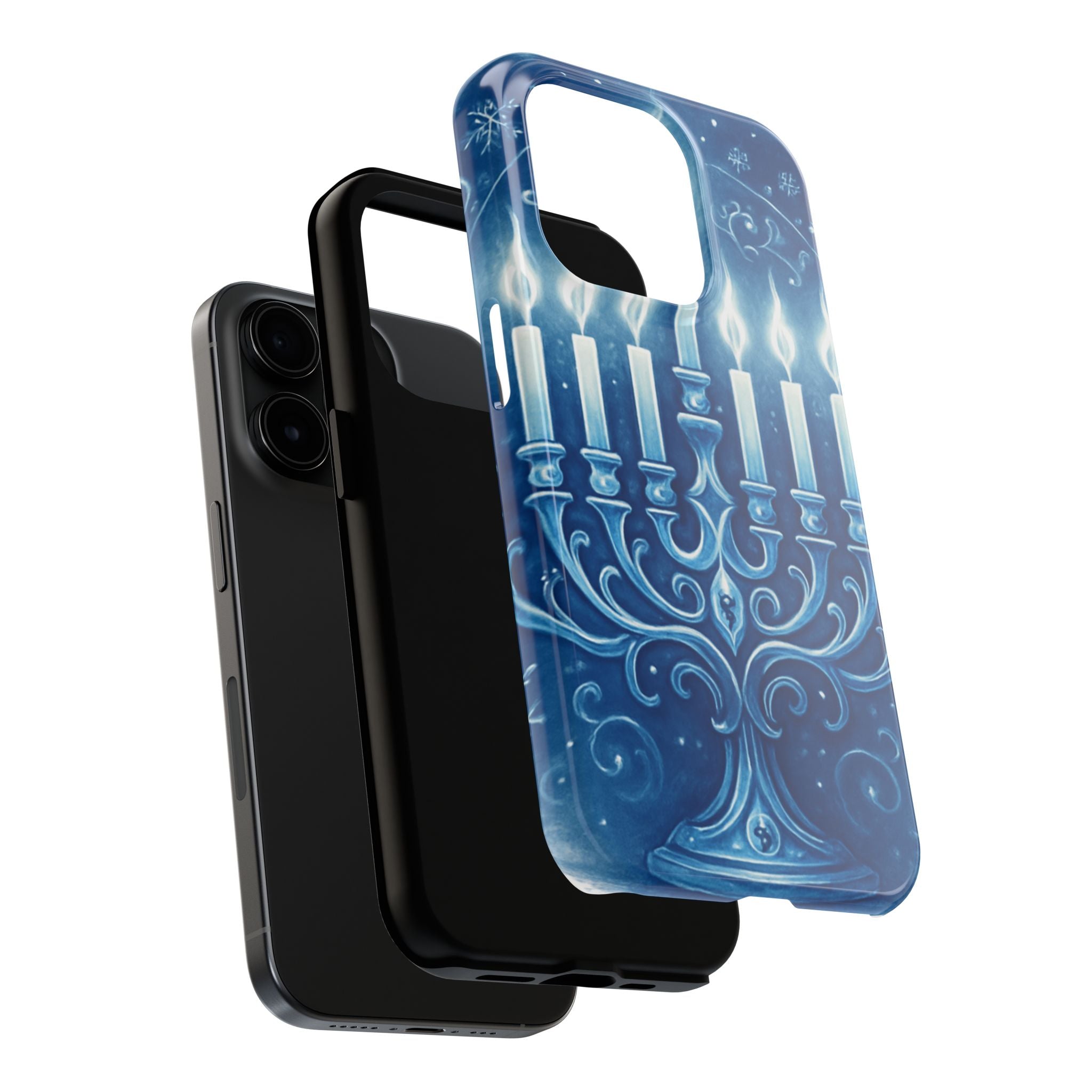 Blue Hanukkah Menorah Tough Phone Case — Holiday Candlelight Protective Cover