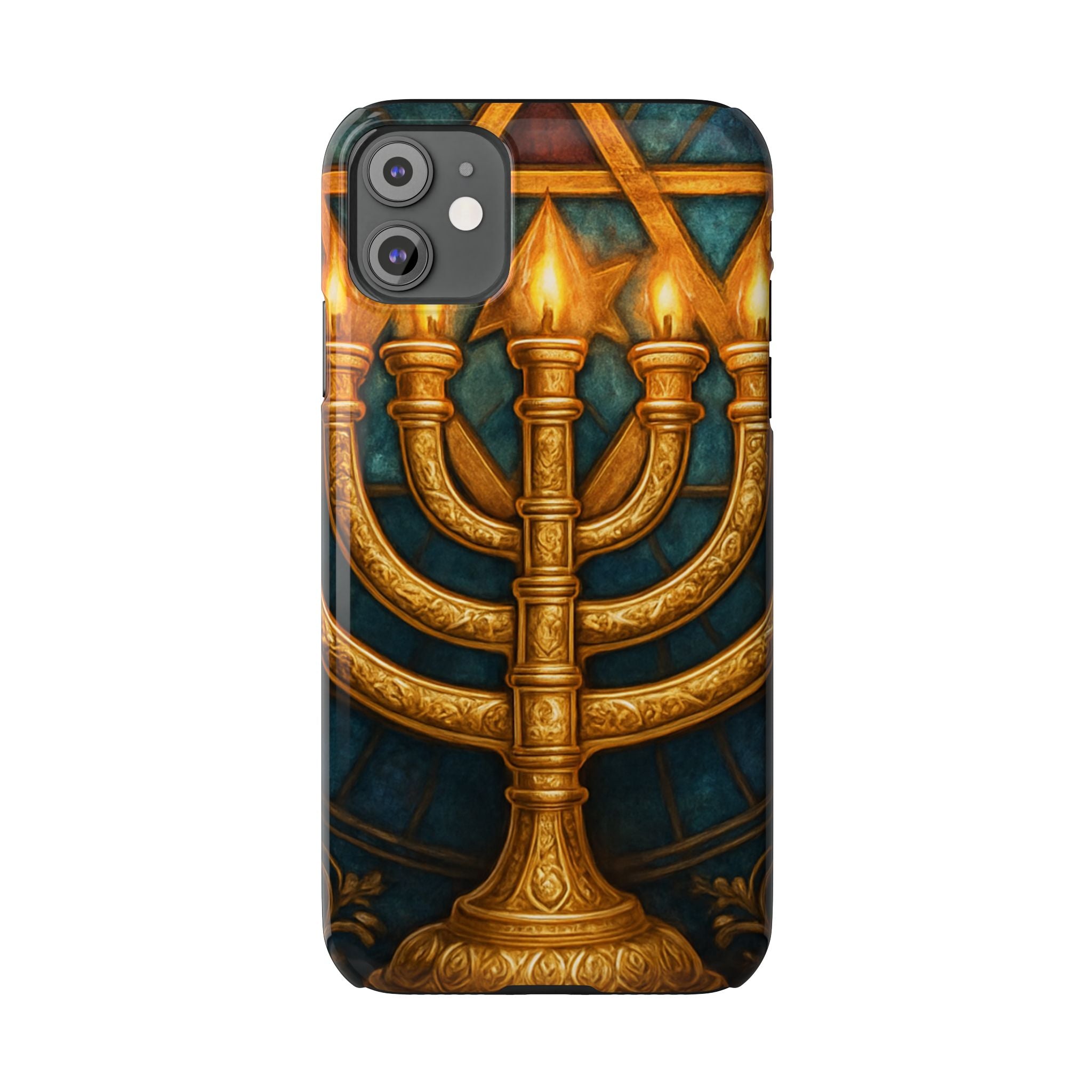 Menorah Slim Phone Case — Gold Hanukkah Dreidel Design
