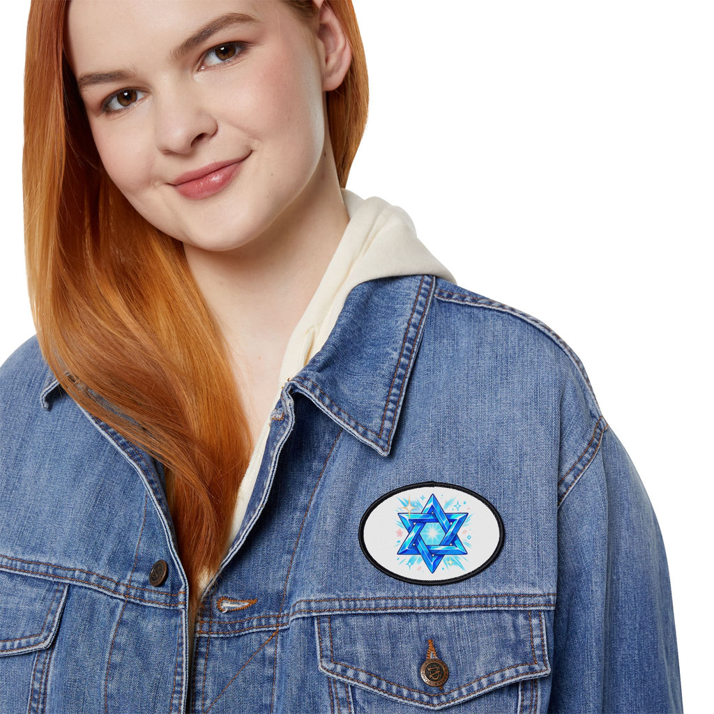 Star of David Iron-On Patch — Sparkling Blue Judaica Patch for Jackets & Bags