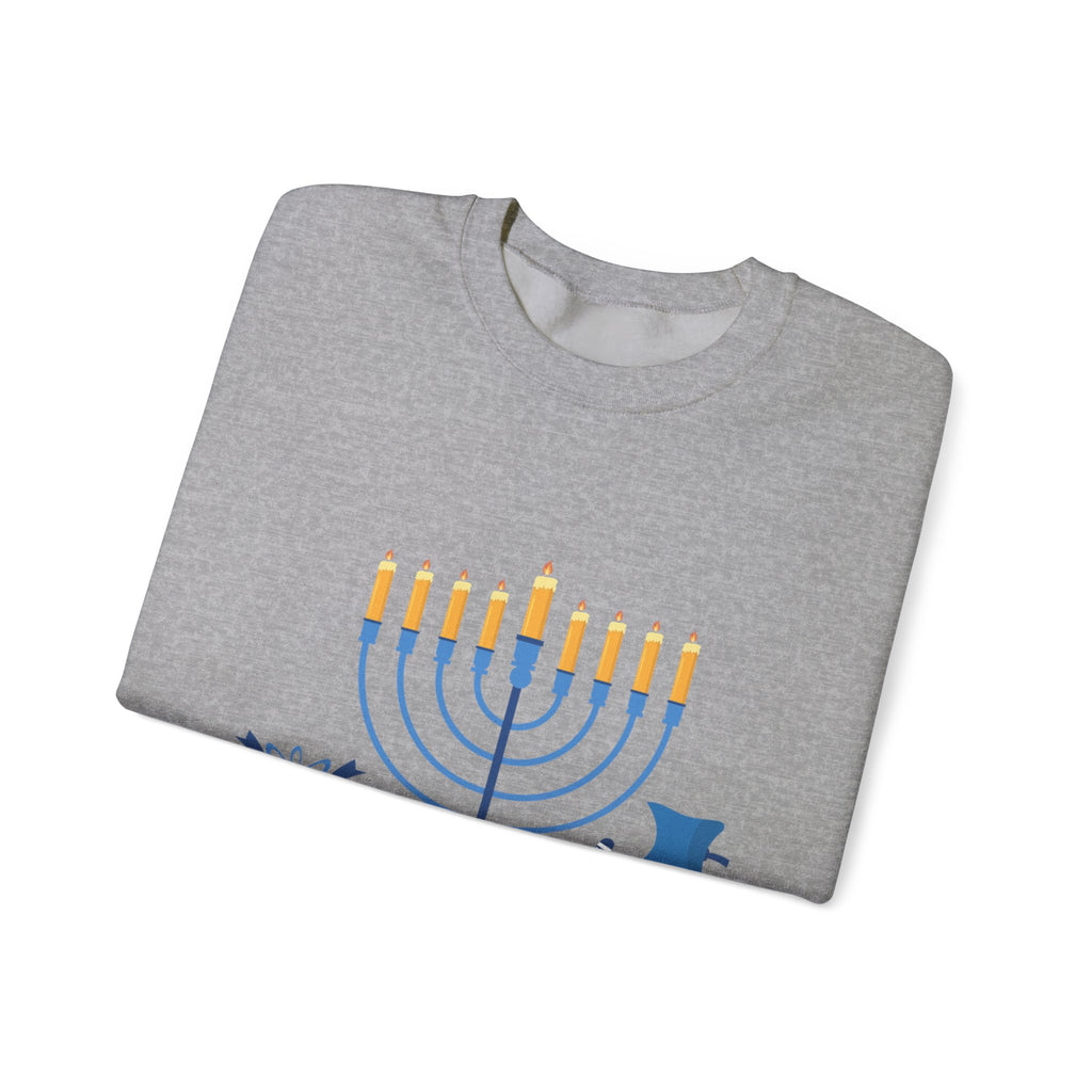 Hanukkah Crewneck Sweatshirt — Menorah, Dreidel & ‘Happy Hanukkah’ Holiday Sweater