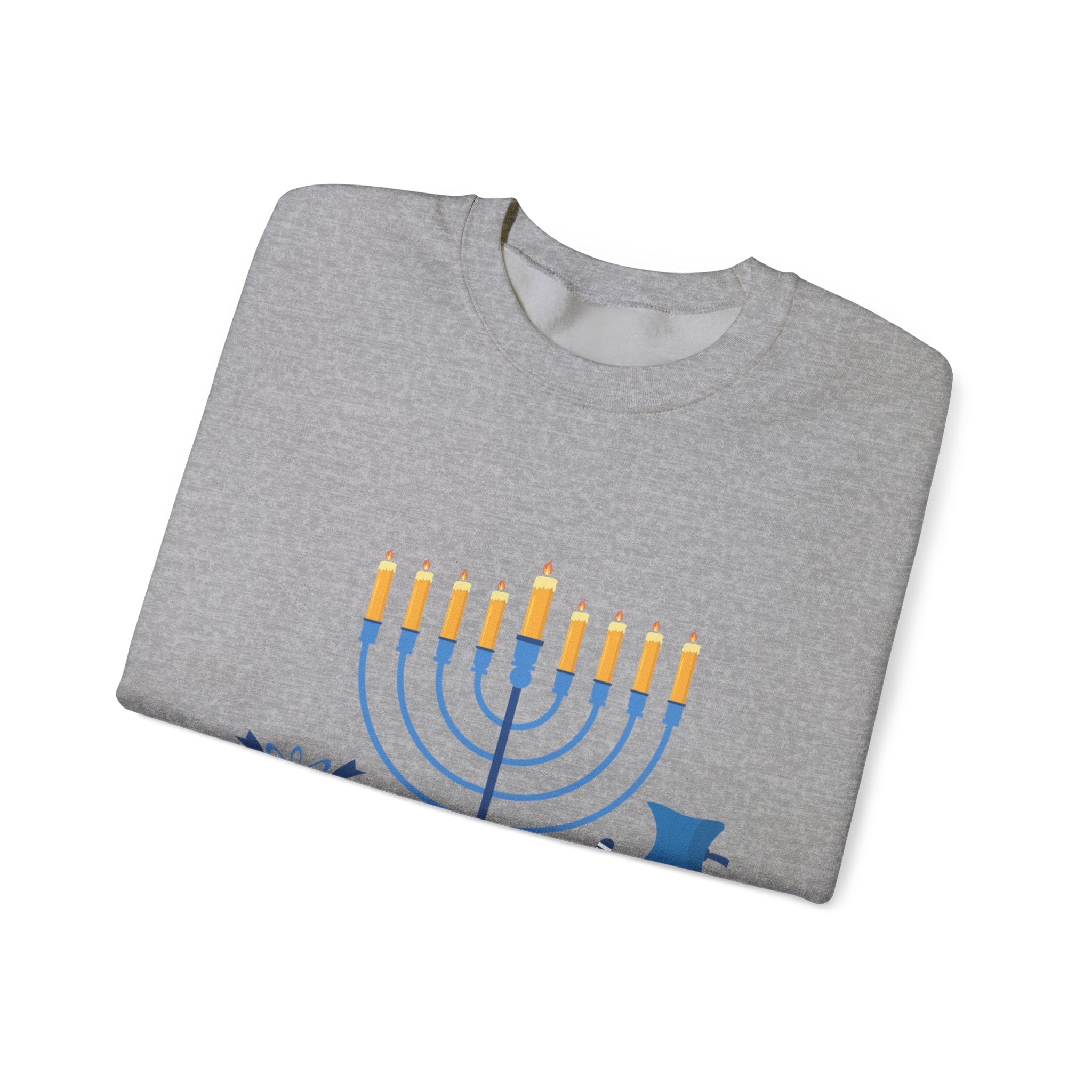 Hanukkah Crewneck Sweatshirt — Menorah, Dreidel & ‘Happy Hanukkah’ Holiday Sweater