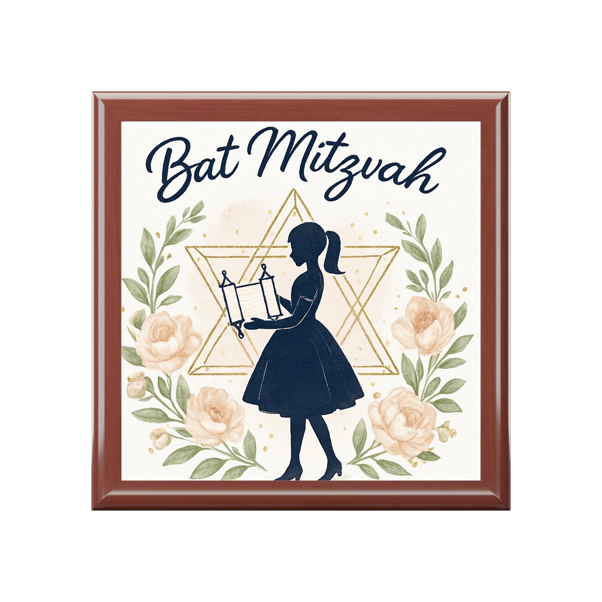 Bat Mitzvah Jewelry Box – Floral Star of David Keepsake for Girls