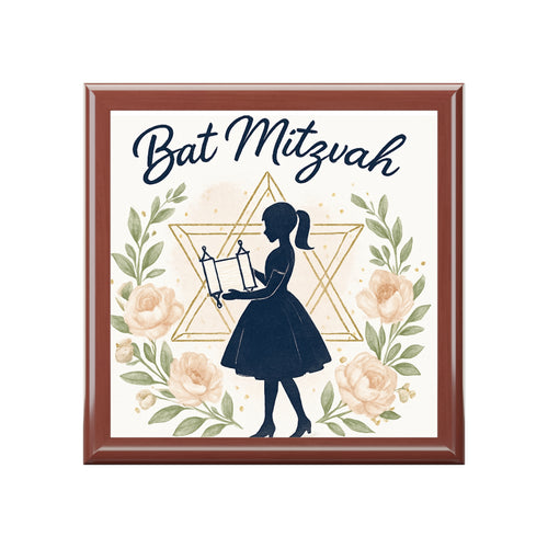 Bat Mitzvah Jewelry Box – Floral Star of David Keepsake for Girls