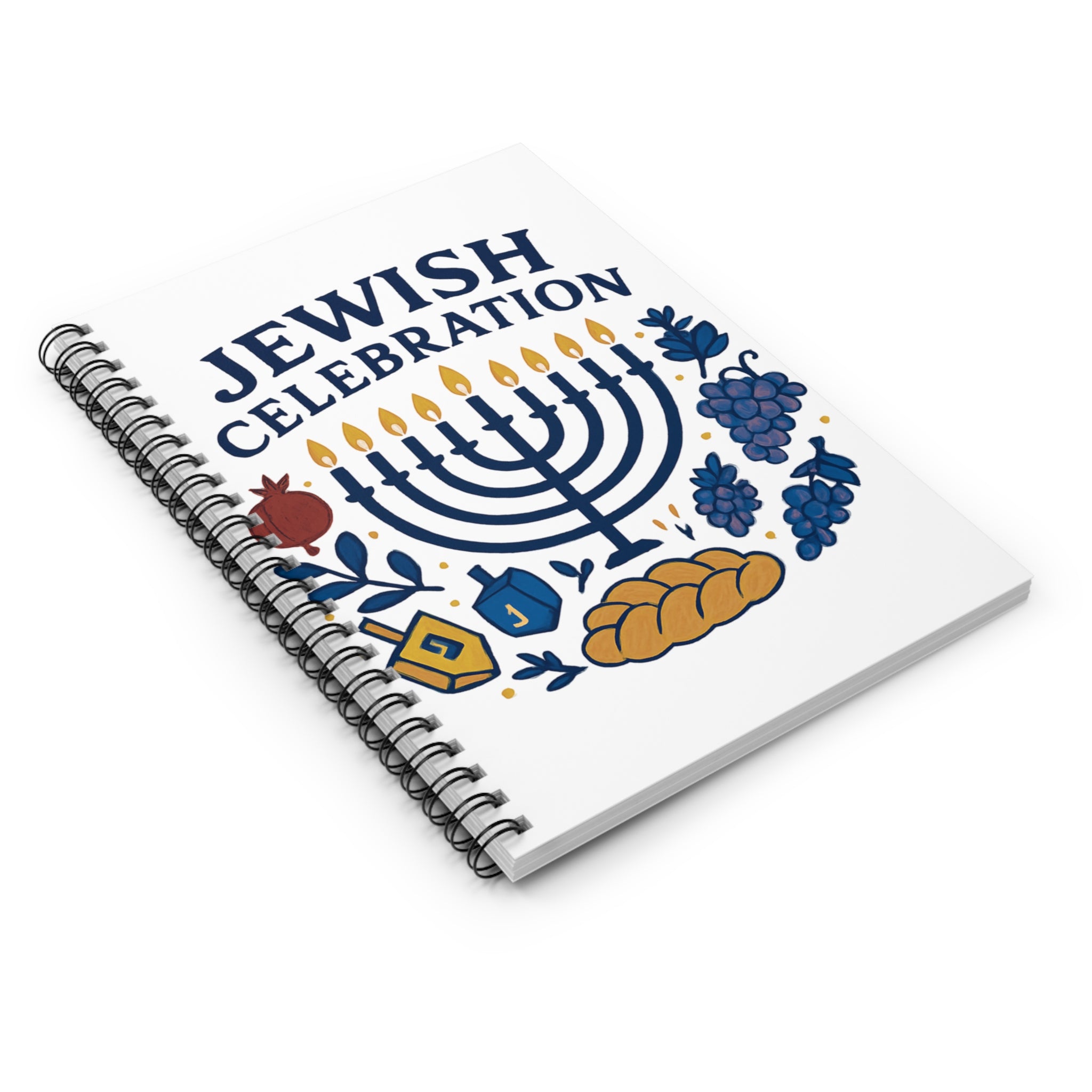 Jewish Celebration Spiral Notebook — Hanukkah Menorah & Holiday Symbols Ruled Journal