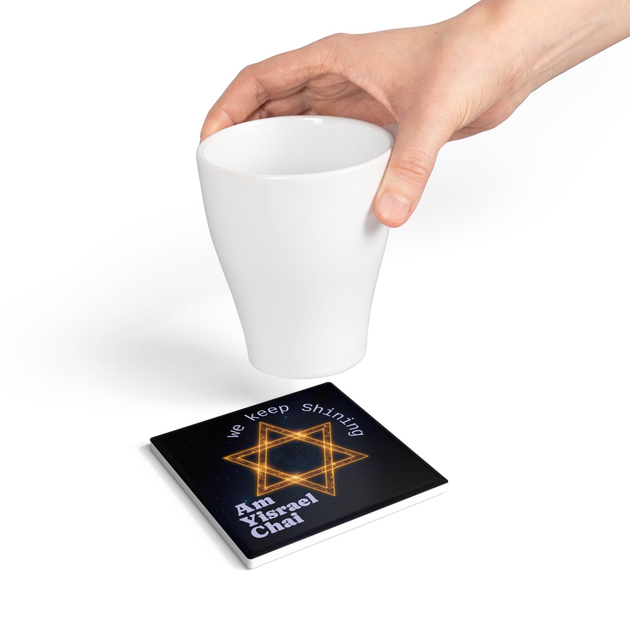 Star of David Ceramic Coaster — "We Keep Shining" Am Yisrael Chai Drink Coaster