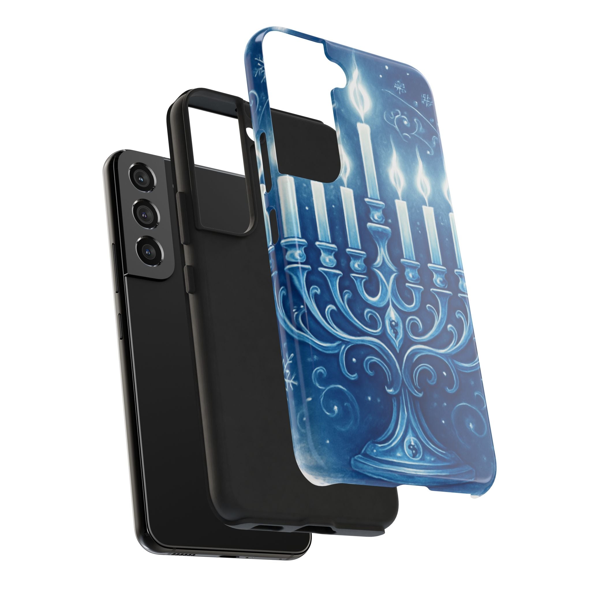 Blue Hanukkah Menorah Tough Phone Case — Holiday Candlelight Protective Cover