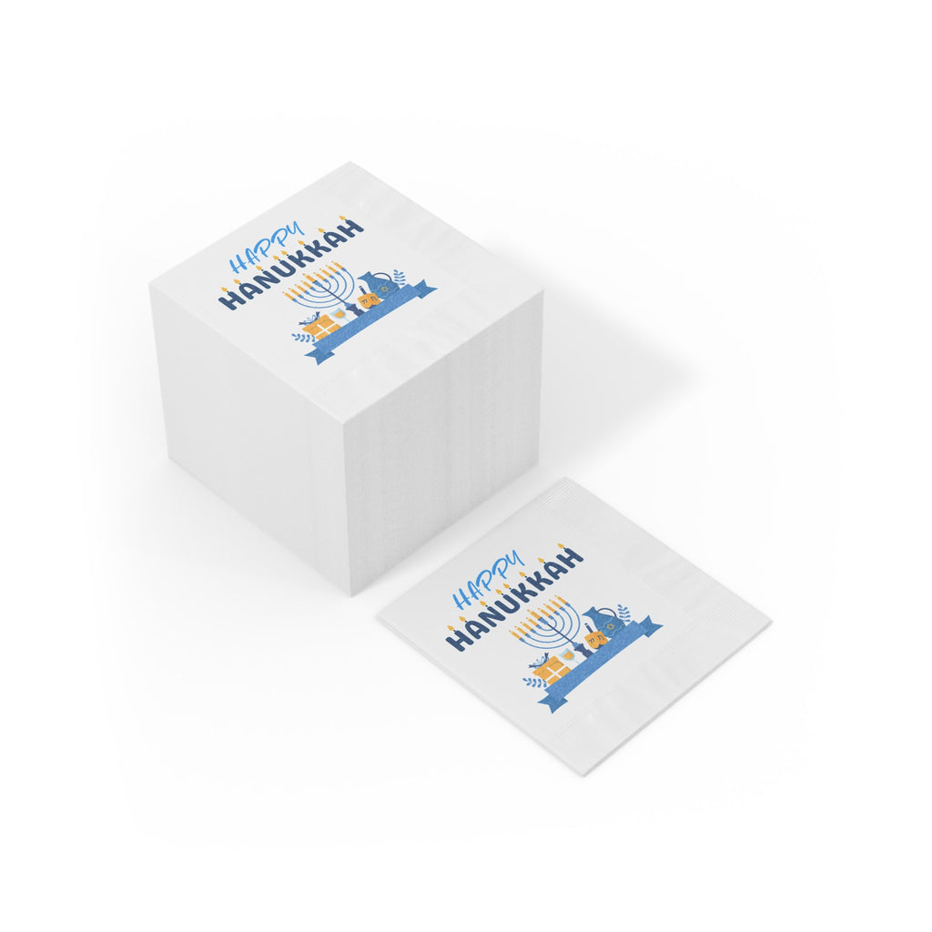 Happy Hanukkah Party Napkins — Menorah & Gifts Holiday Table Napkins