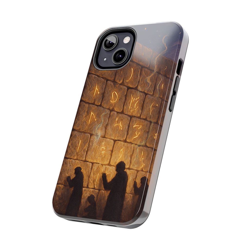Jewish western Wall Illustration Phone Case — Prayer Silhouettes, Jerusalem Religious Art