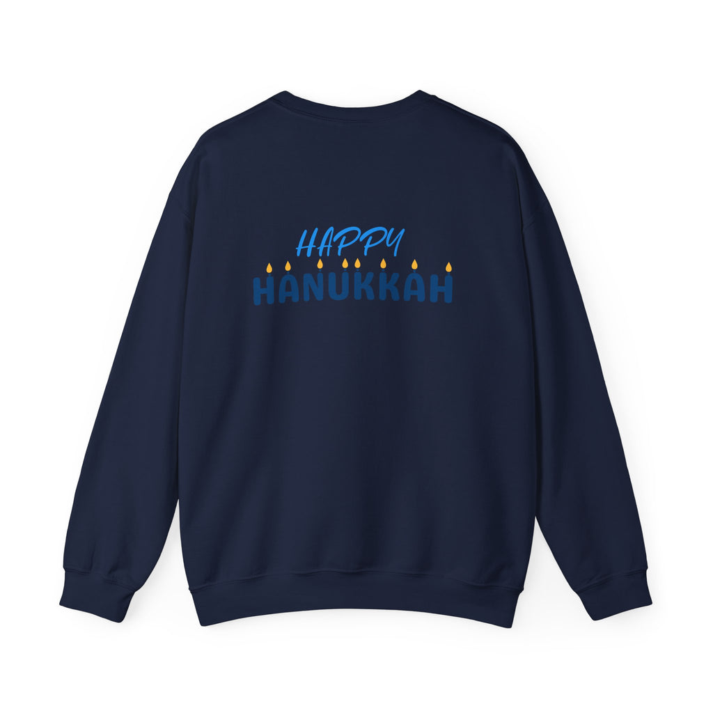 Hanukkah Crewneck Sweatshirt — Menorah, Dreidel & ‘Happy Hanukkah’ Holiday Sweater