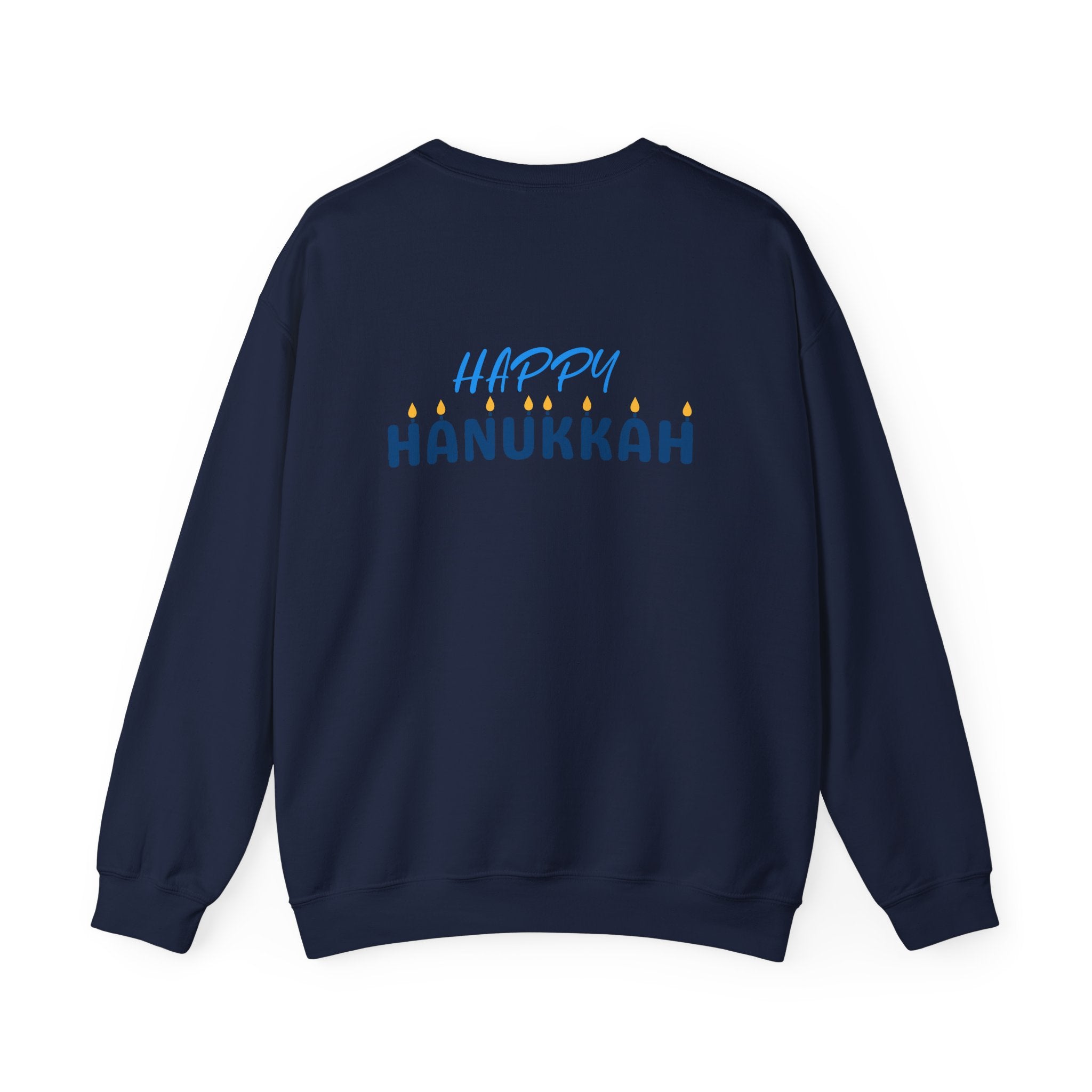 Hanukkah Crewneck Sweatshirt — Menorah, Dreidel & ‘Happy Hanukkah’ Holiday Sweater