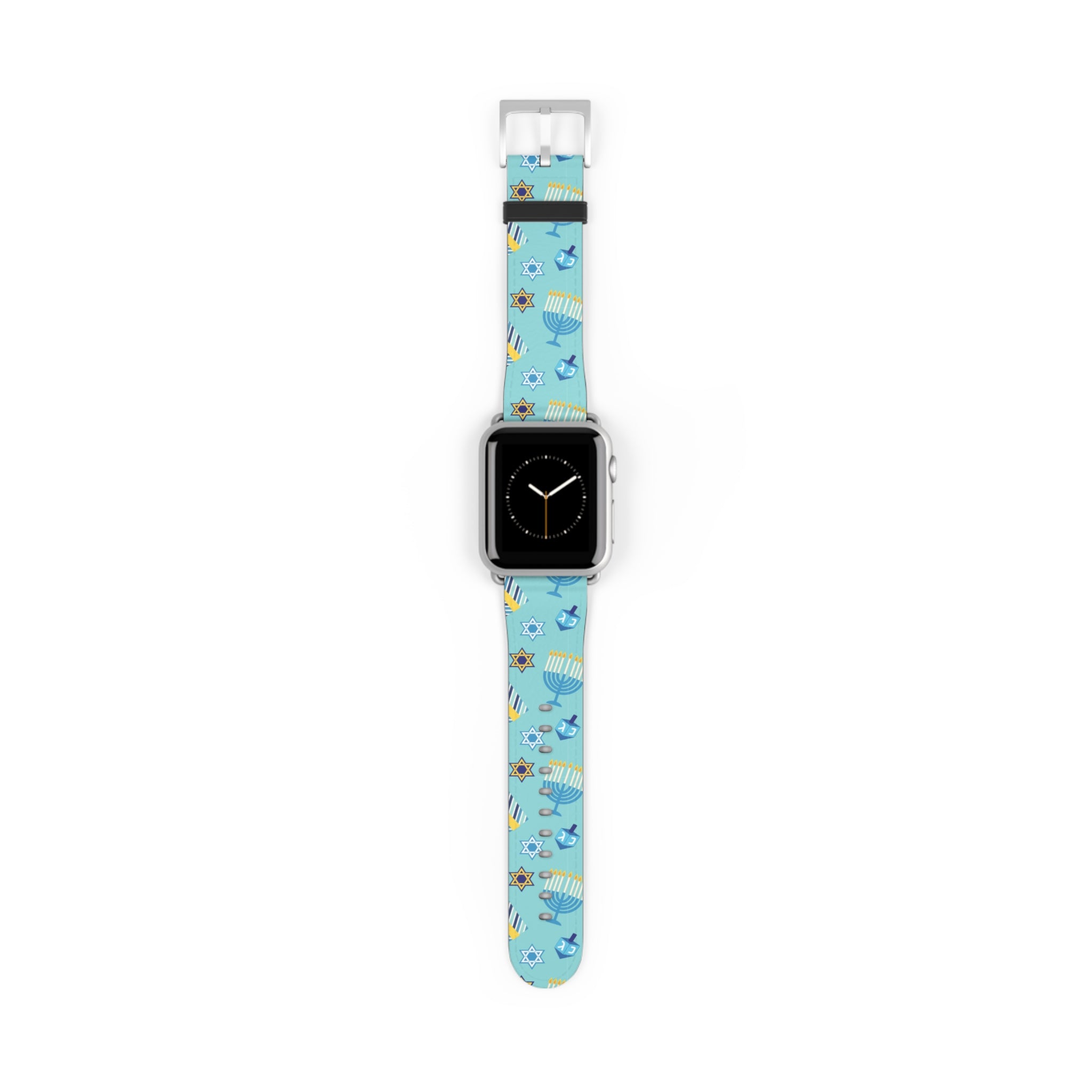Hanukkah Pattern Watch Band — Menorah, Dreidel & Star of David Apple Watch Strap