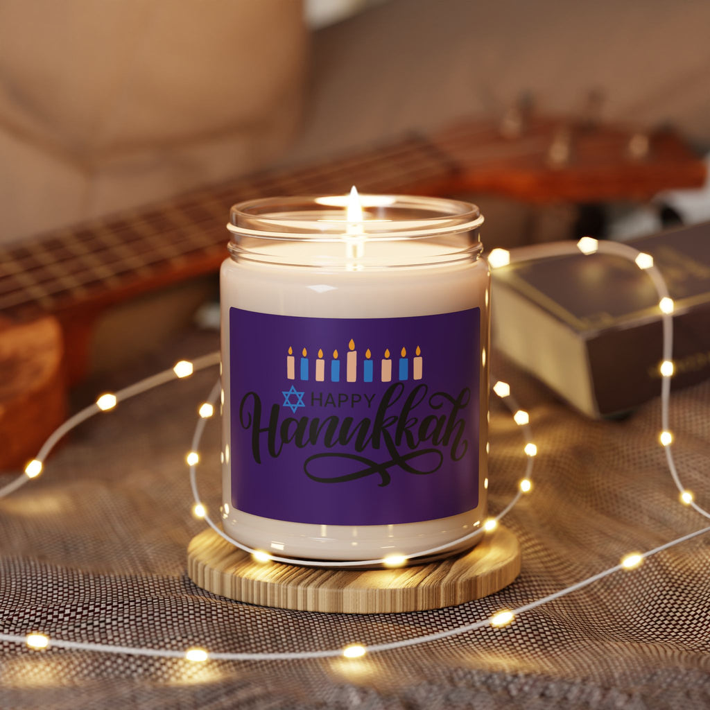Hanukkah Soy Candle — 9oz Scented Holiday Candle (Happy Hanukkah Menorah Design)