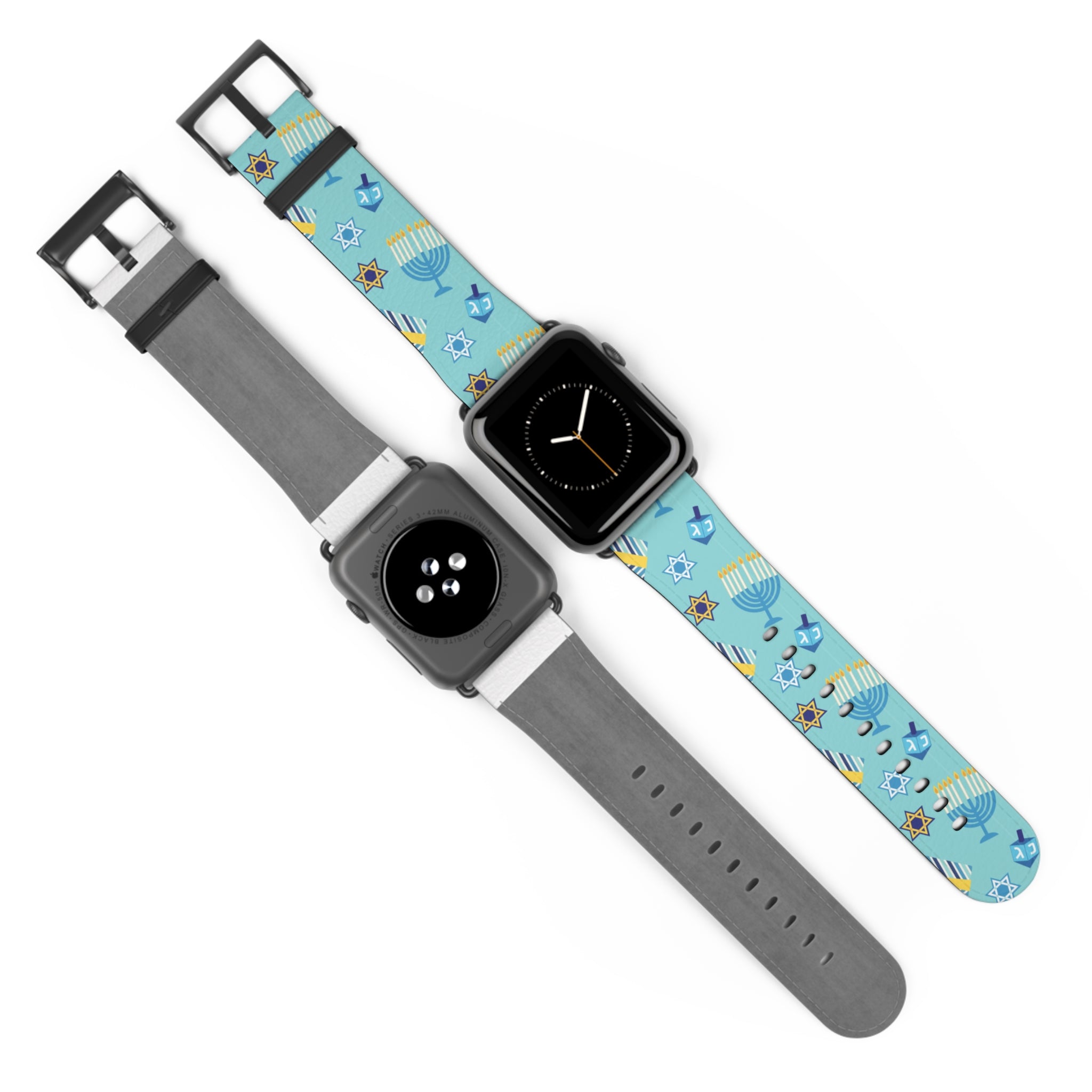 Hanukkah Pattern Watch Band — Menorah, Dreidel & Star of David Apple Watch Strap