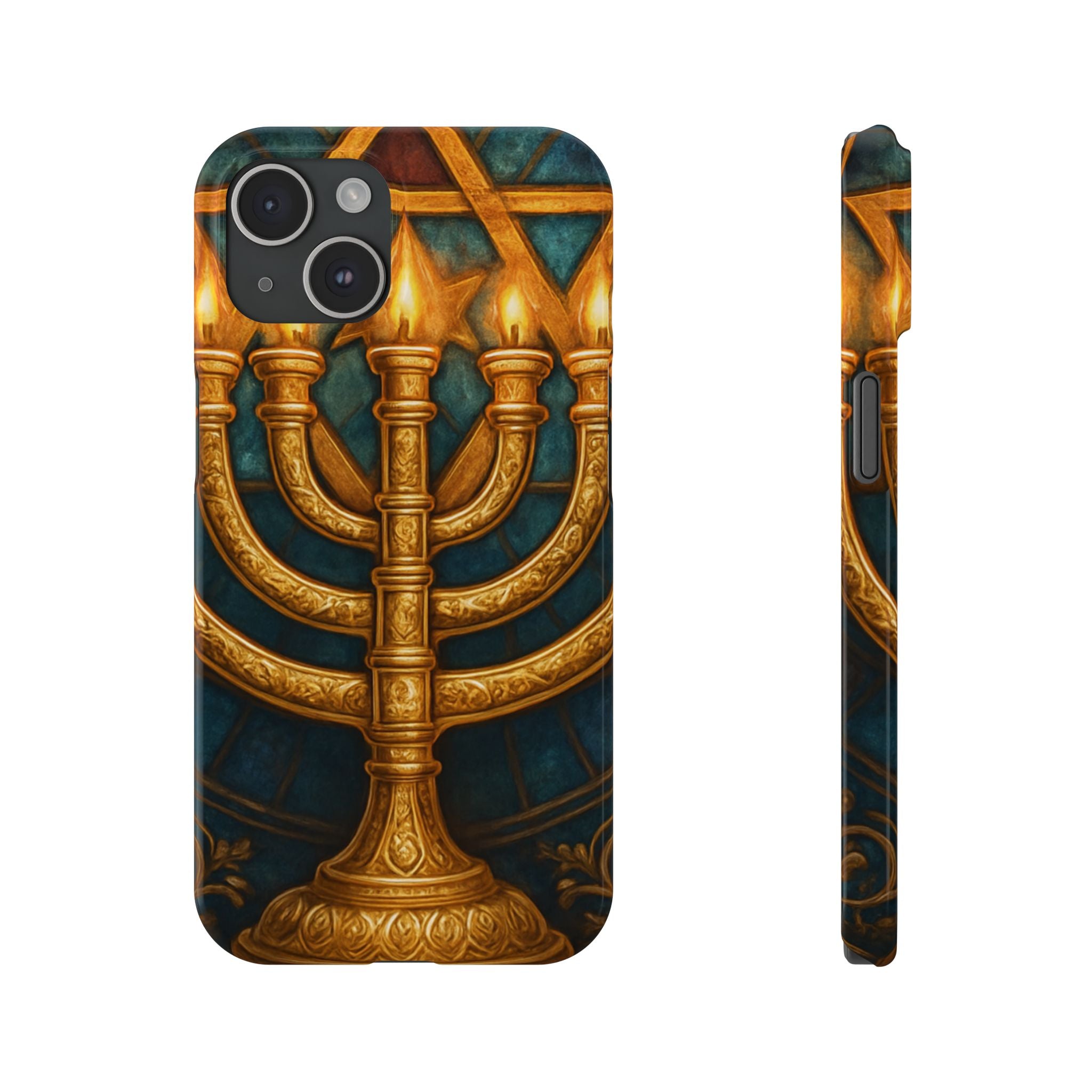 Menorah Slim Phone Case — Gold Hanukkah Dreidel Design