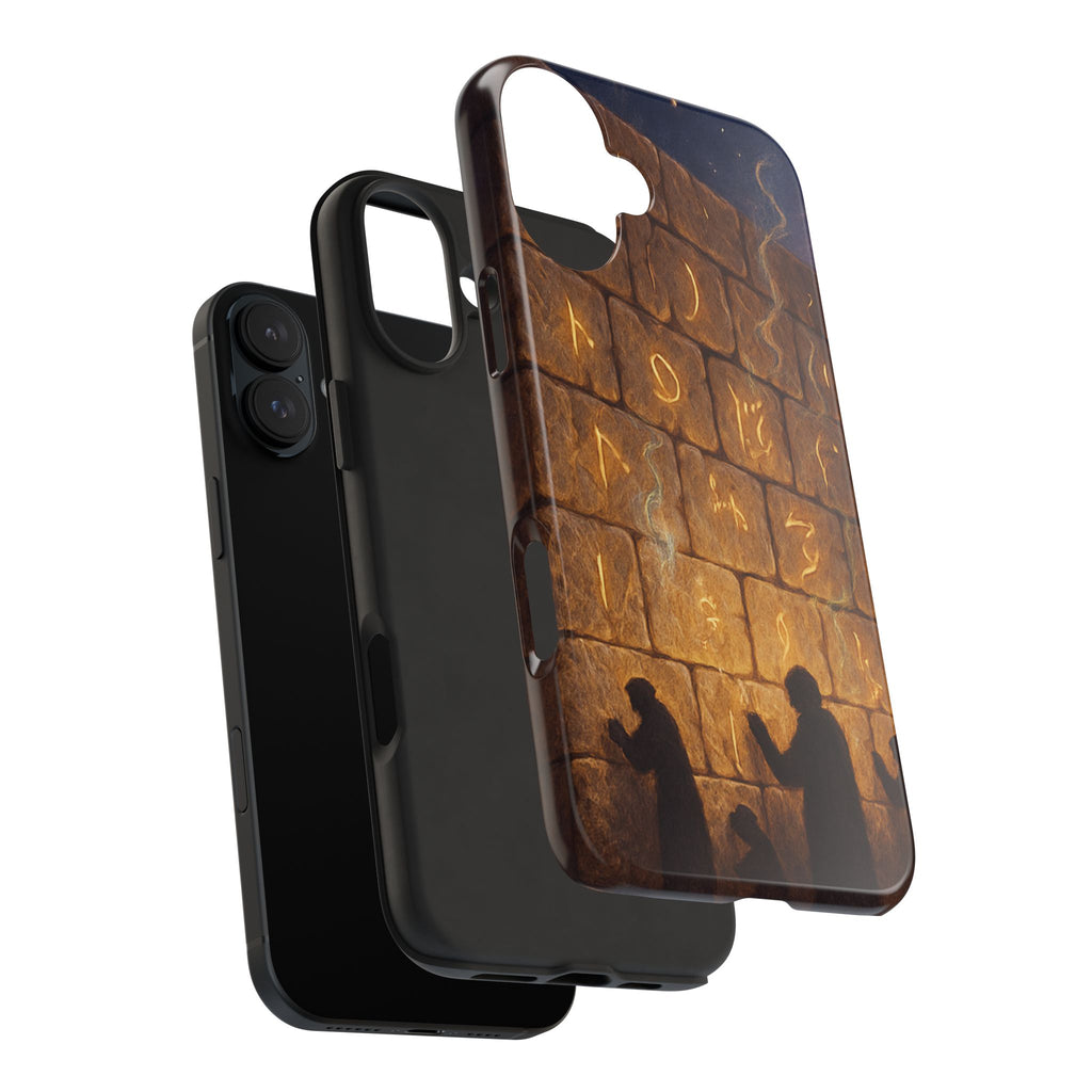 Jewish western Wall Illustration Phone Case — Prayer Silhouettes, Jerusalem Religious Art