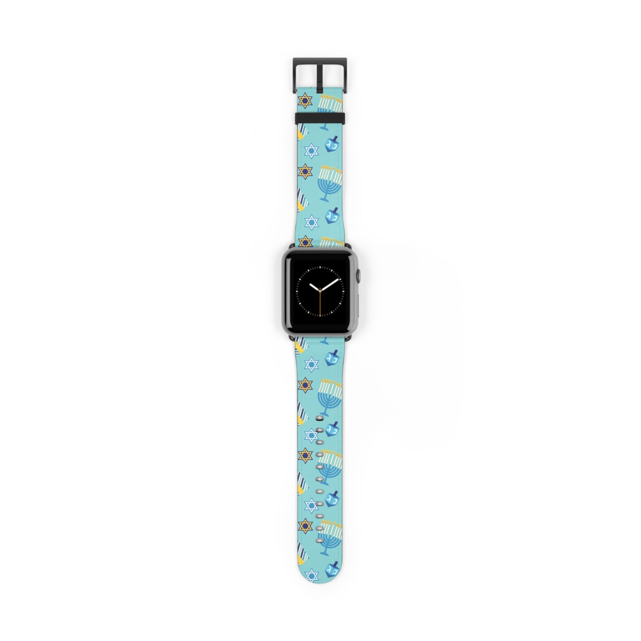 Hanukkah Pattern Watch Band — Menorah, Dreidel & Star of David Apple Watch Strap