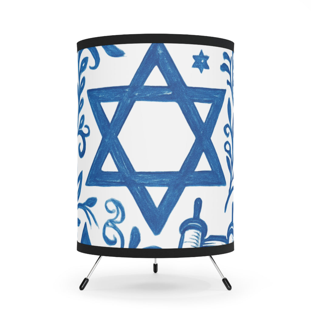 Happy Hanukkah Tripod Lamp — Menorah & Stars Printed Shade