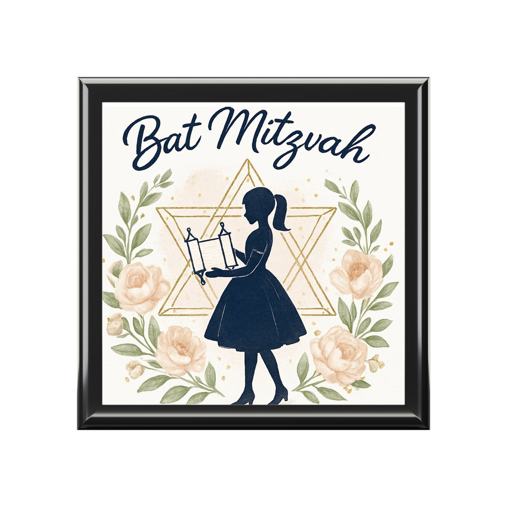 Bat Mitzvah Jewelry Box – Floral Star of David Keepsake for Girls