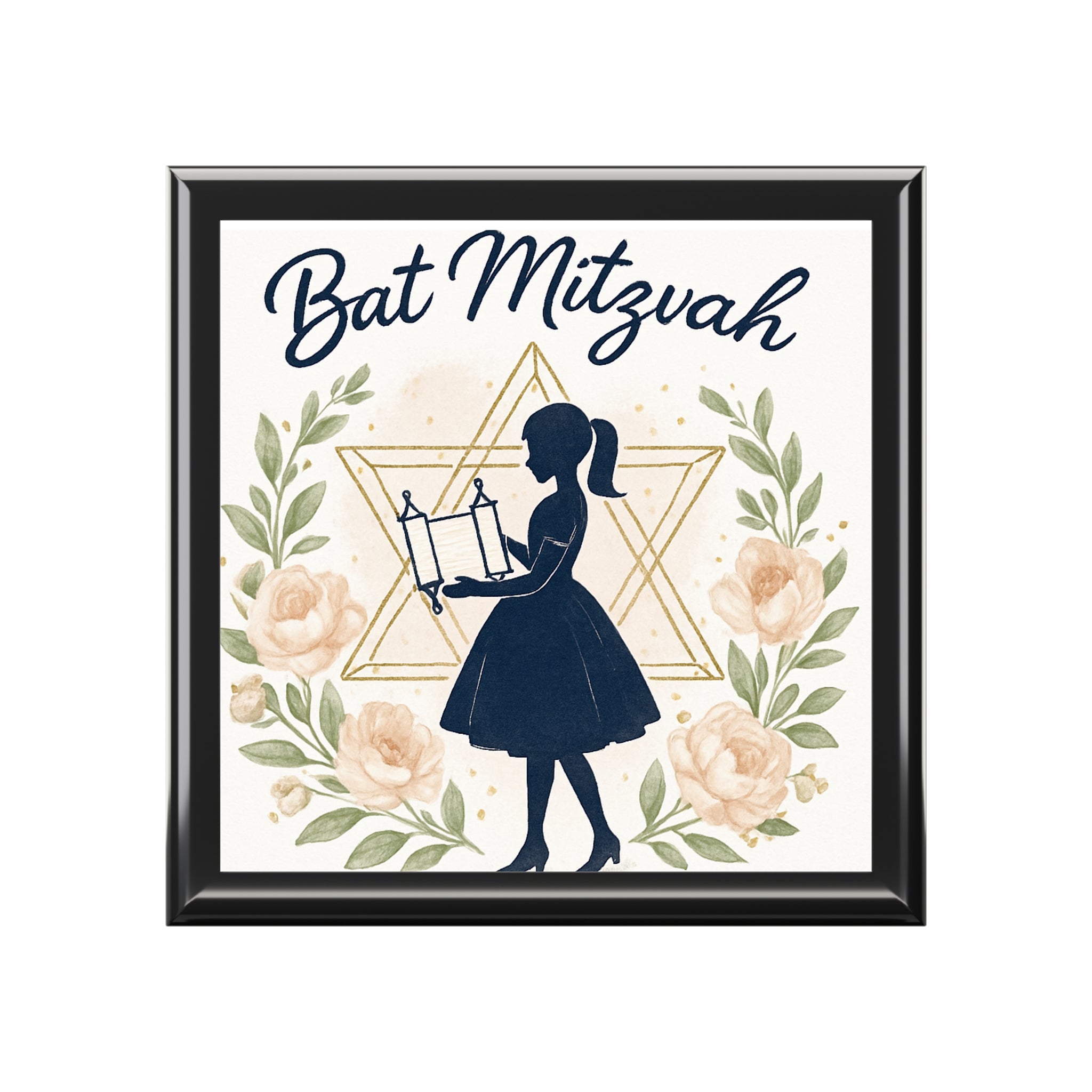 Bat Mitzvah Jewelry Box – Floral Star of David Keepsake for Girls