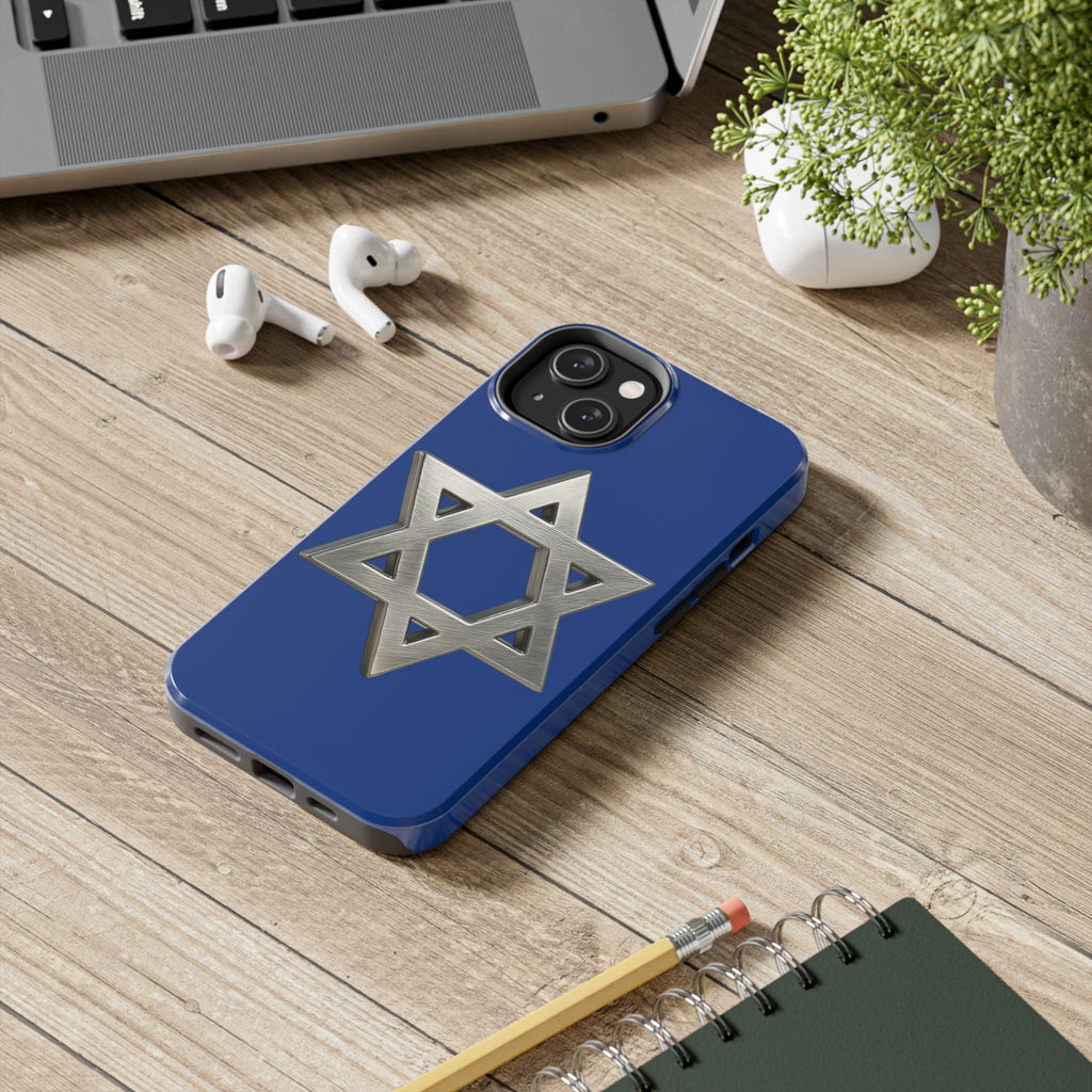 Jewish Blue Phone Case with Silver Star of David – Tough Protective Jewish Religious Design