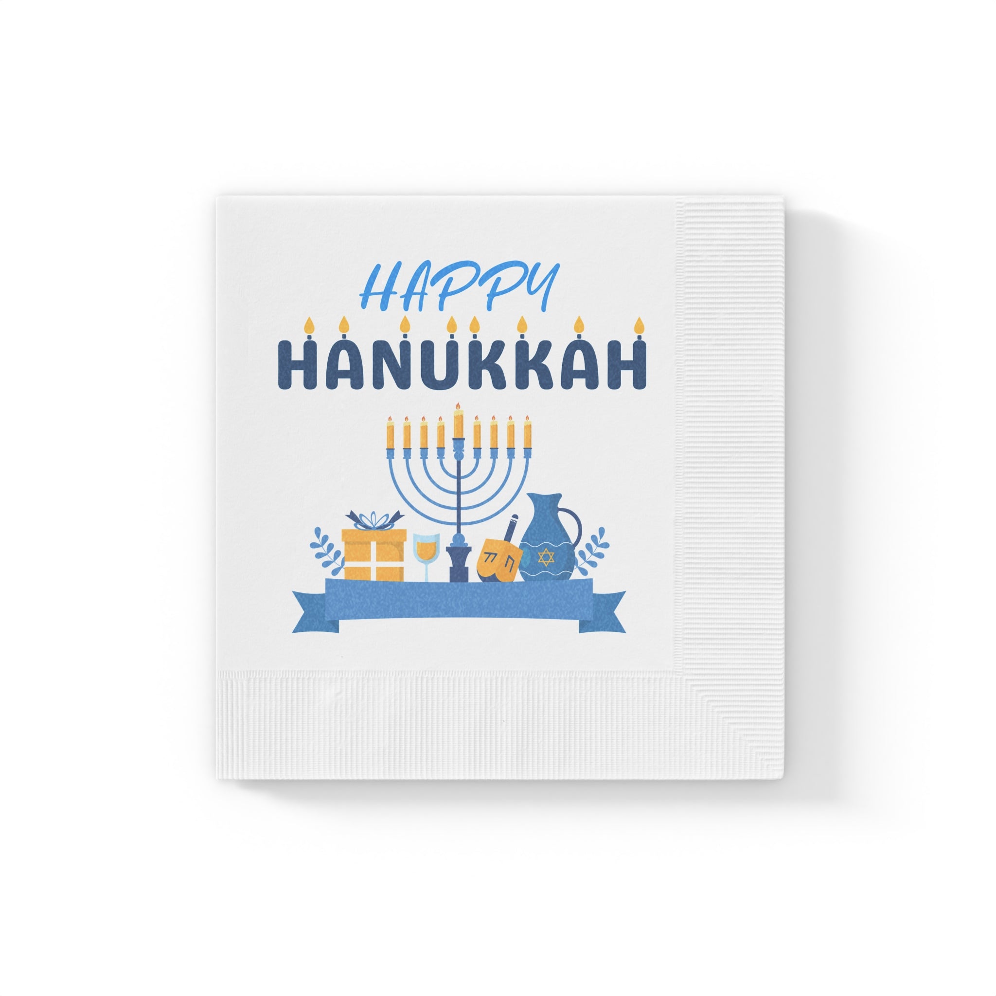 Happy Hanukkah Party Napkins — Menorah & Gifts Holiday Table Napkins