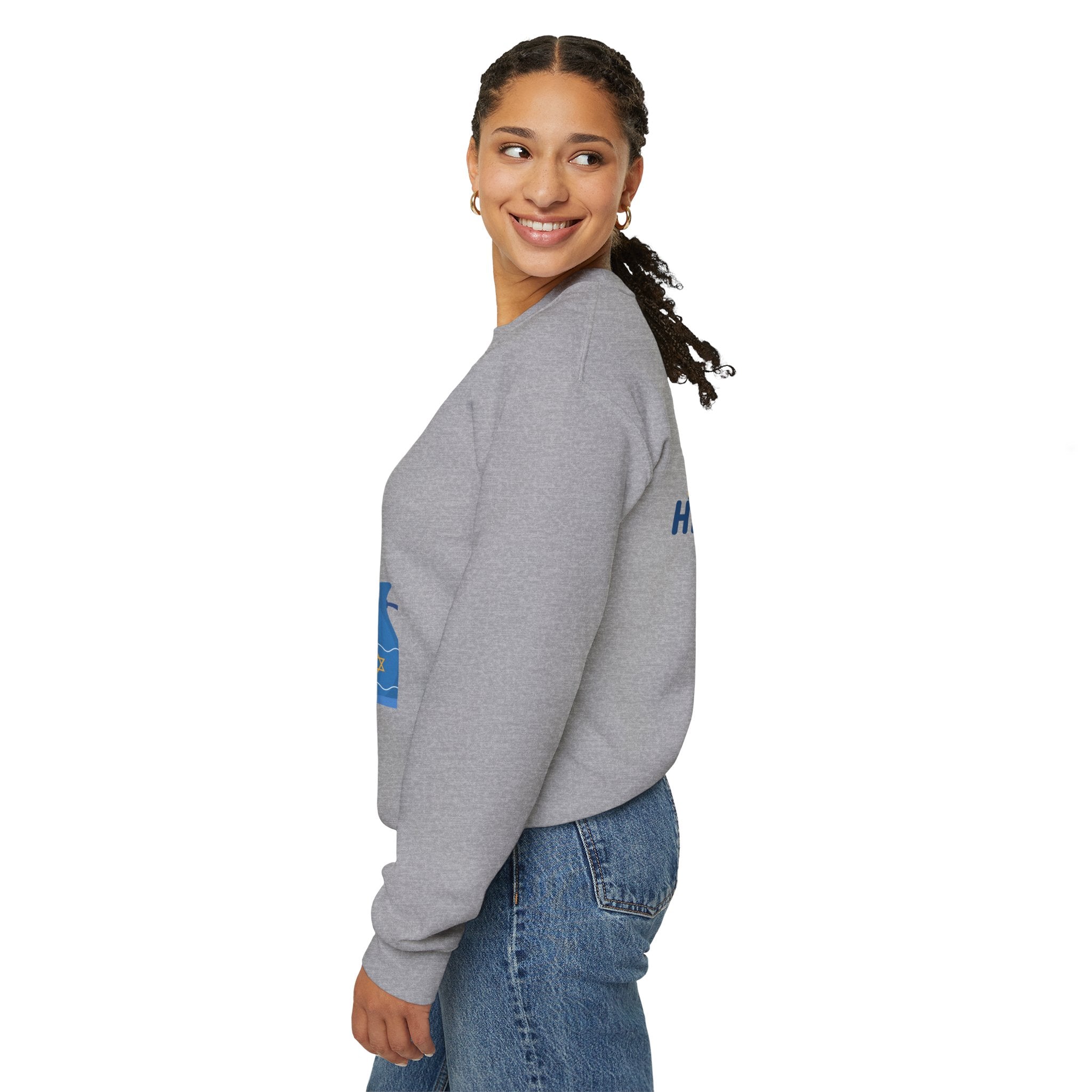 Hanukkah Crewneck Sweatshirt — Menorah, Dreidel & ‘Happy Hanukkah’ Holiday Sweater