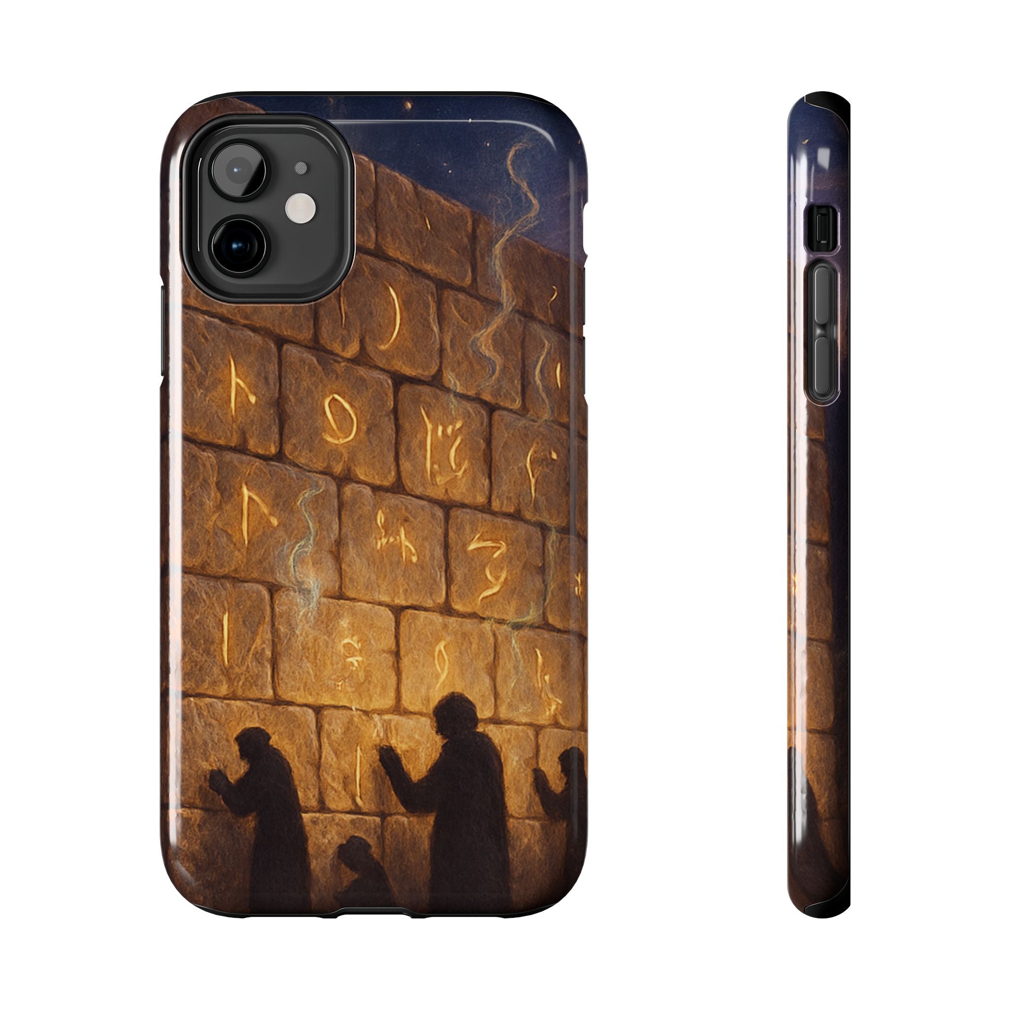 Jewish western Wall Illustration Phone Case — Prayer Silhouettes, Jerusalem Religious Art
