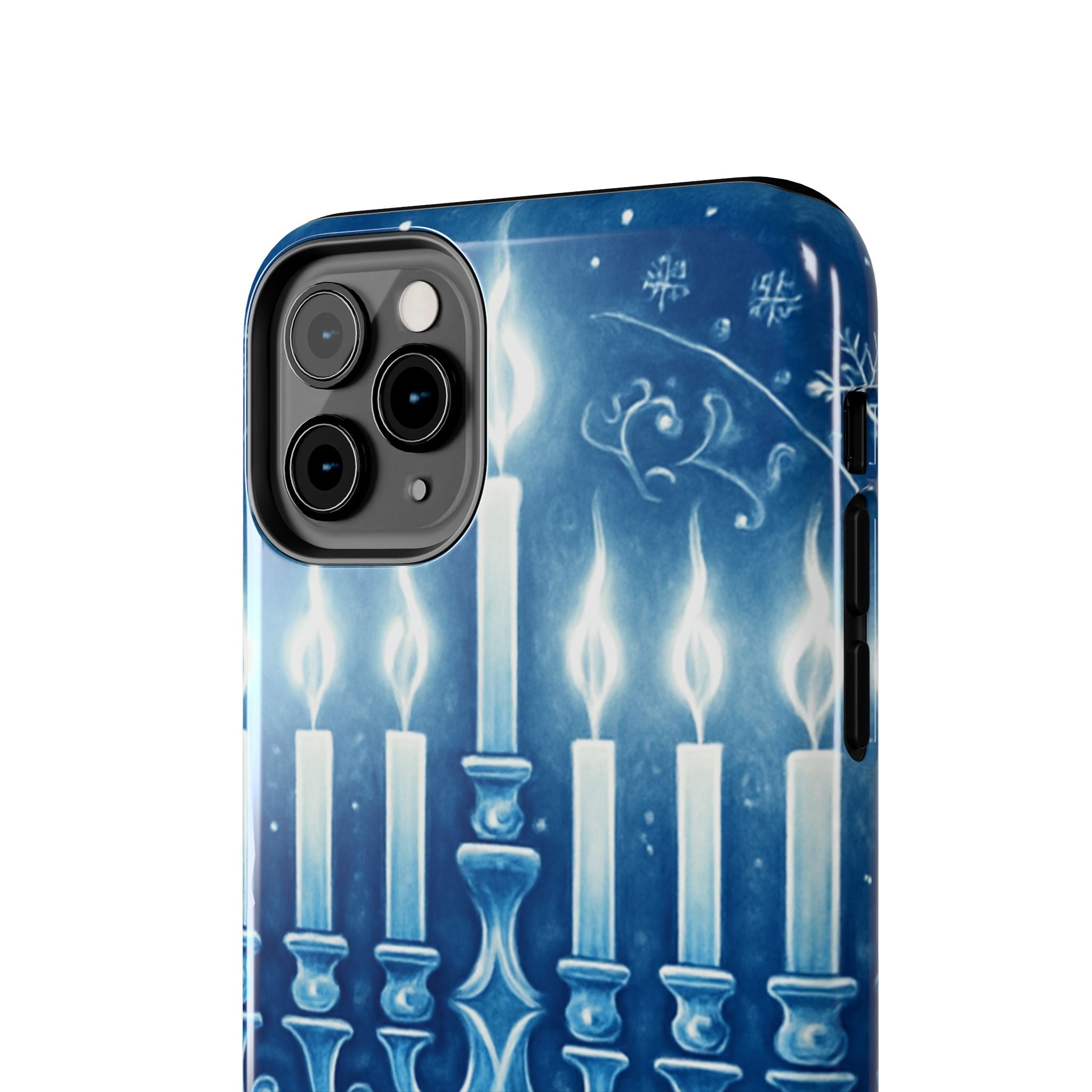 Blue Hanukkah Menorah Tough Phone Case — Holiday Candlelight Protective Cover