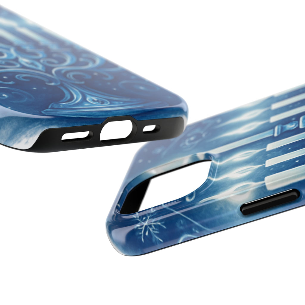 Blue Hanukkah Menorah Tough Phone Case — Holiday Candlelight Protective Cover