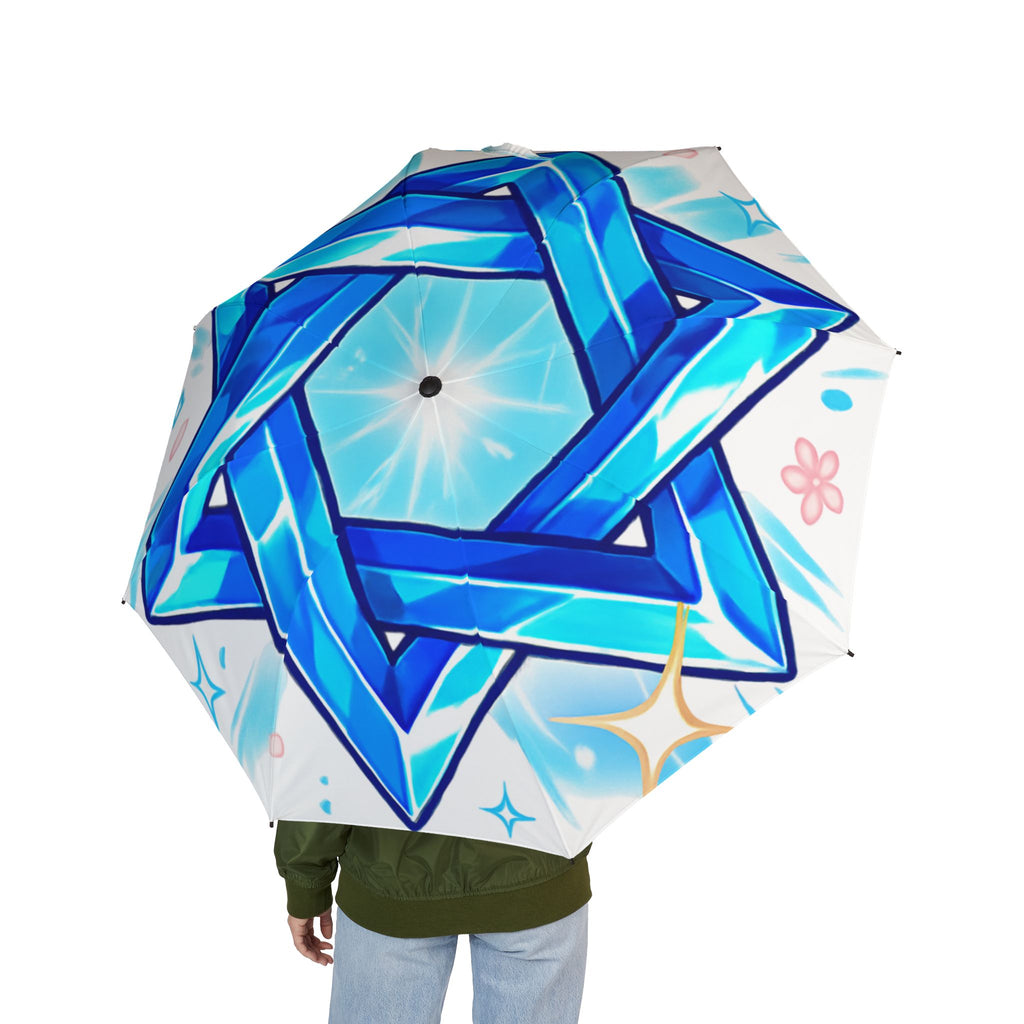 Foldable Umbrella — Blue Star Geometric Design, Semi-Automatic Compact Rain Umbrella