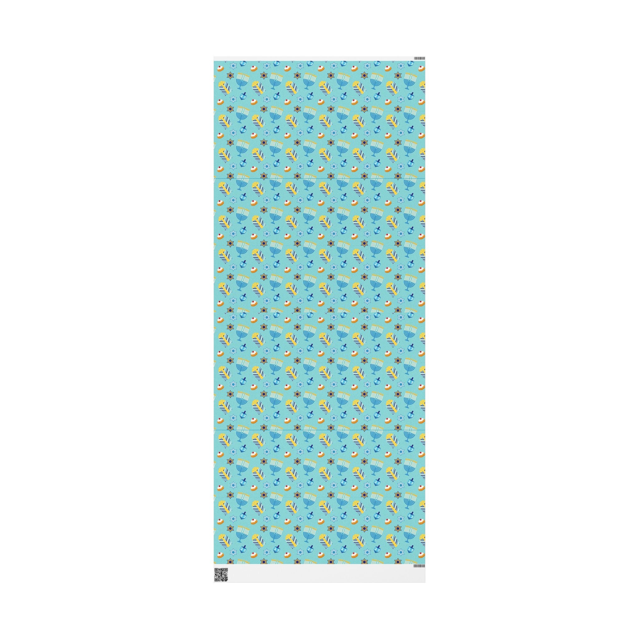 Hanukkah Wrapping Paper Roll – Blue Dreidels, Stars & Sufganiyot Gift Wrap