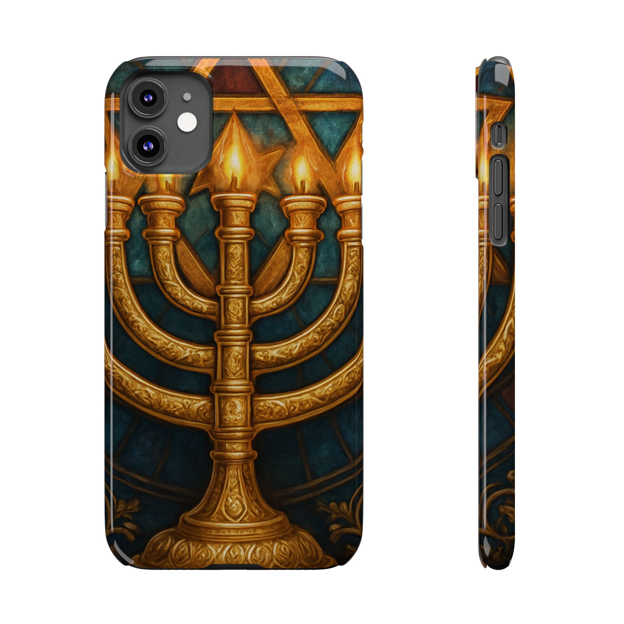 Menorah Slim Phone Case — Gold Hanukkah Dreidel Design