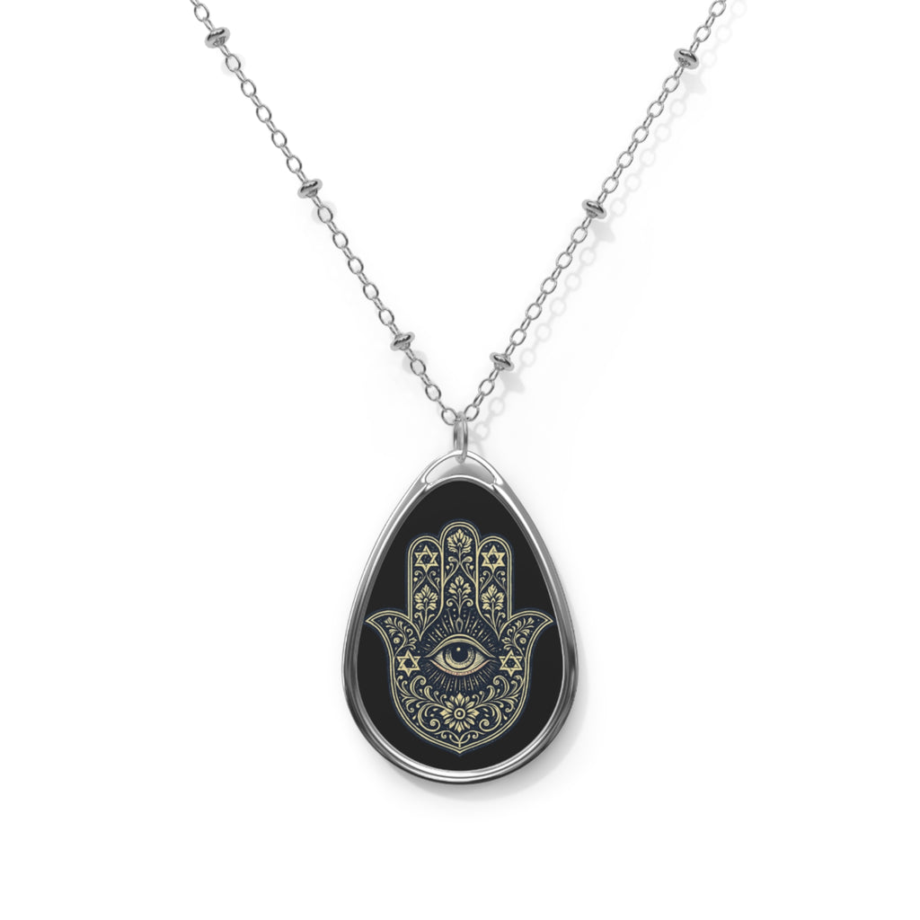 Hamsa Eye Oval Necklace — Protective Spiritual Pendant