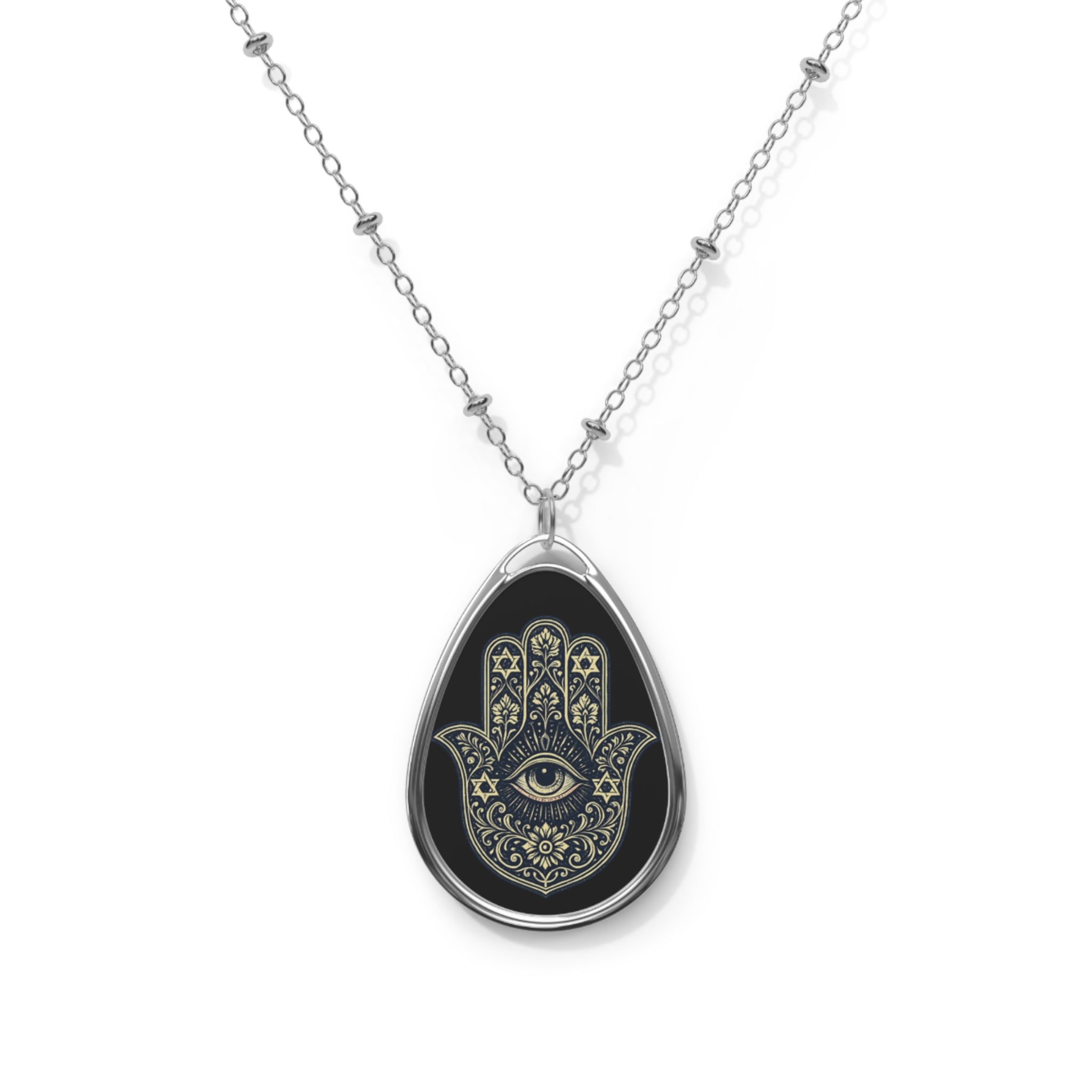 Hamsa Eye Oval Necklace — Protective Spiritual Pendant