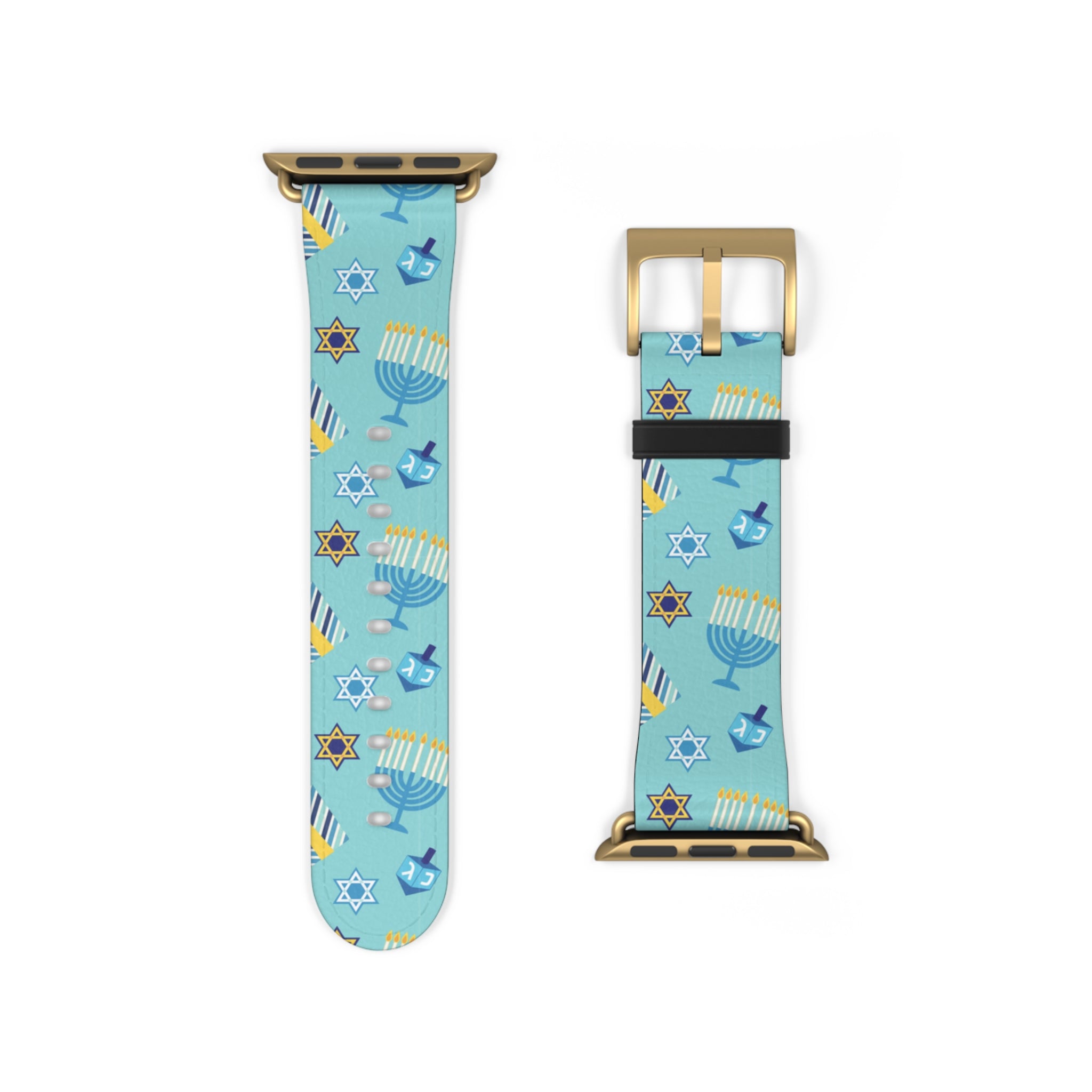 Hanukkah Pattern Watch Band — Menorah, Dreidel & Star of David Apple Watch Strap